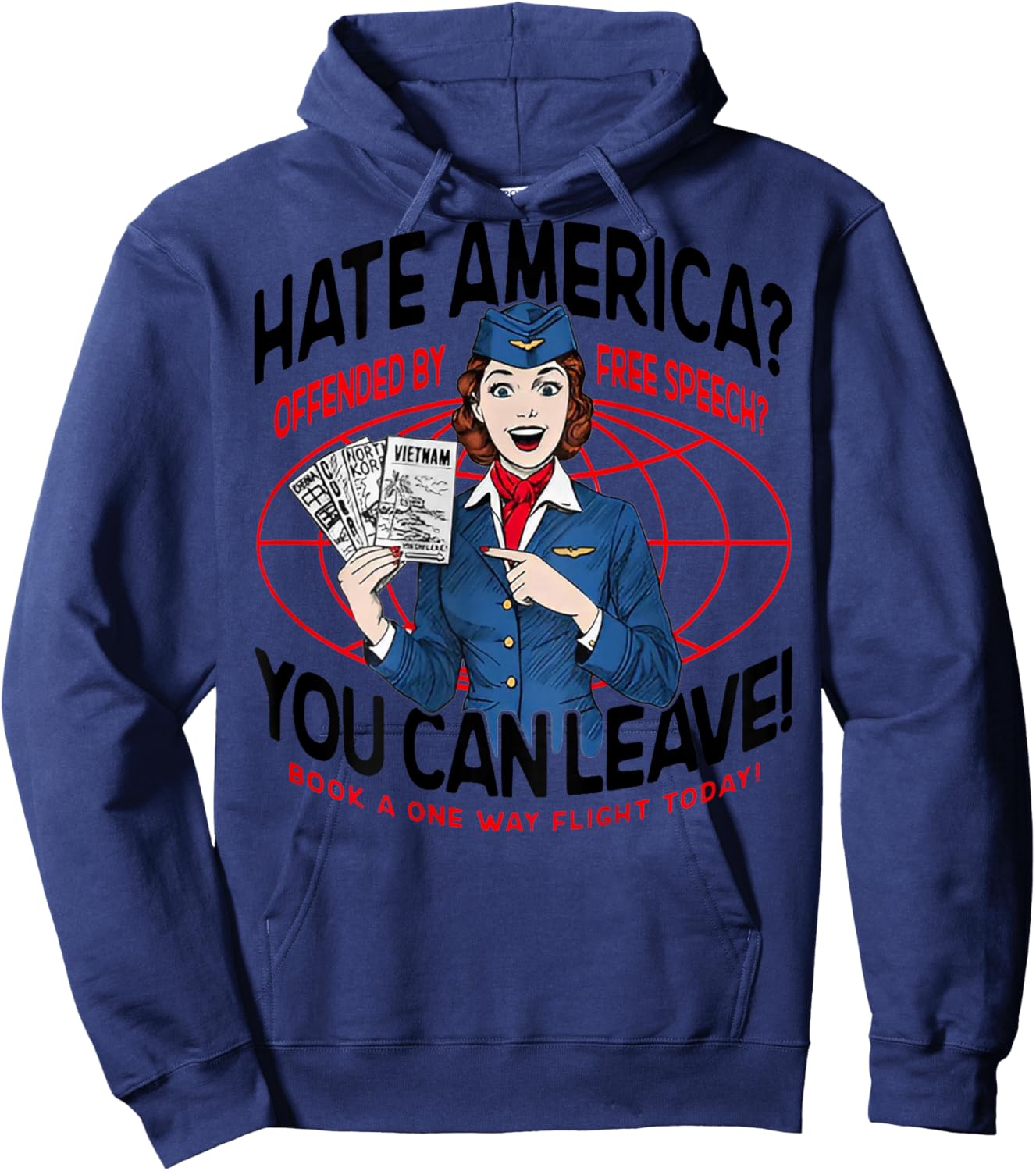 Hate America Offended by Free Speech You can Leave (on Back) Hoodie - Hoodie | Navy