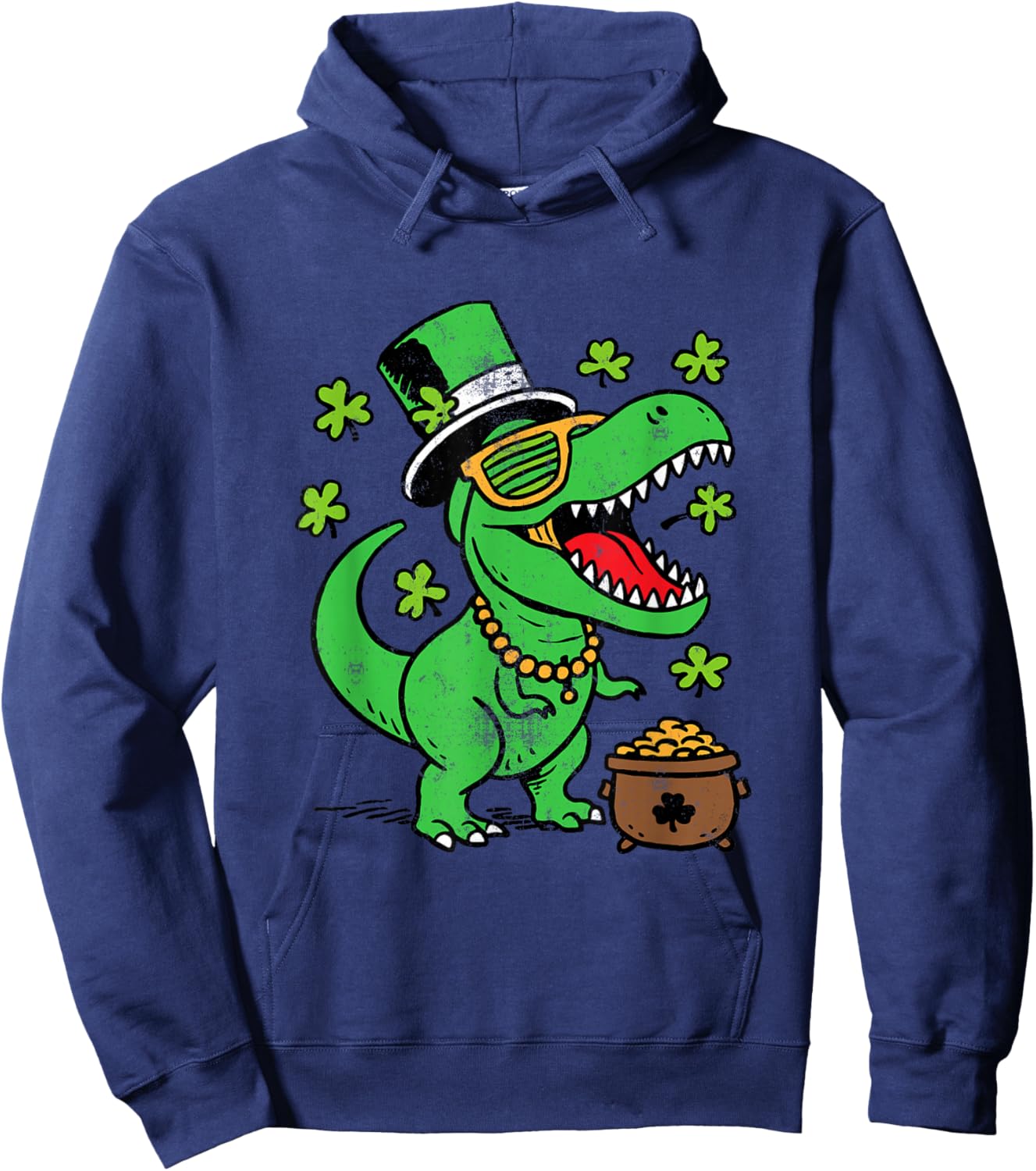St Patricks Day Dinosaur Saint Pattys Trex Boys Kids Toddler Hoodie - Hoodie | Navy