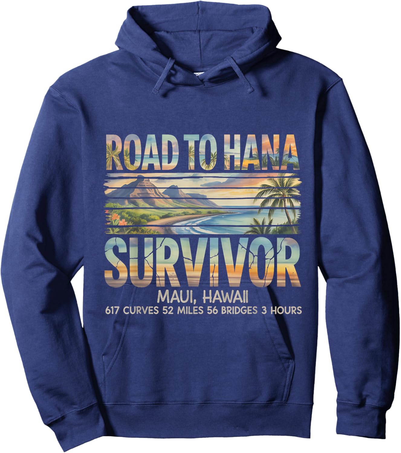 Retro Road to Hana Survivor Maui Hawaii 2026 Trip Vacation Hoodie - Hoodie | Navy