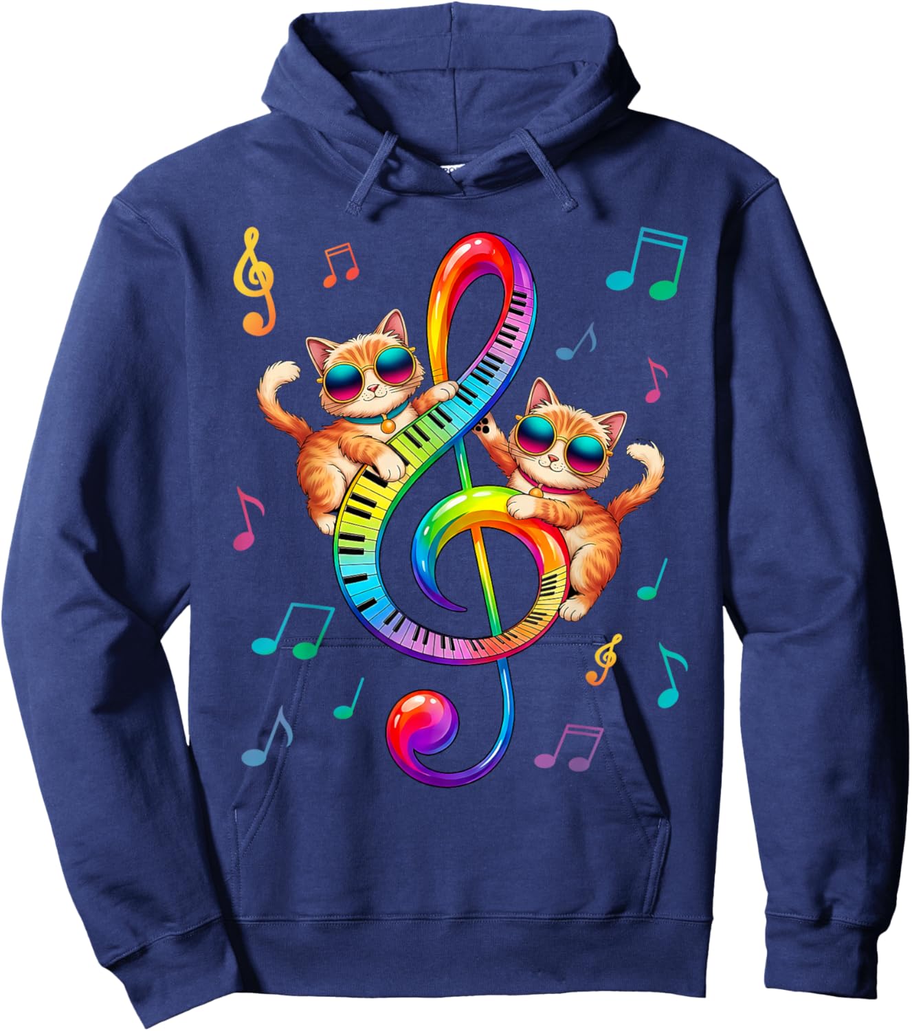 Cute Cat Kitty Playing Music Clef Piano Musician Art Hoodie - Hoodie | Navy