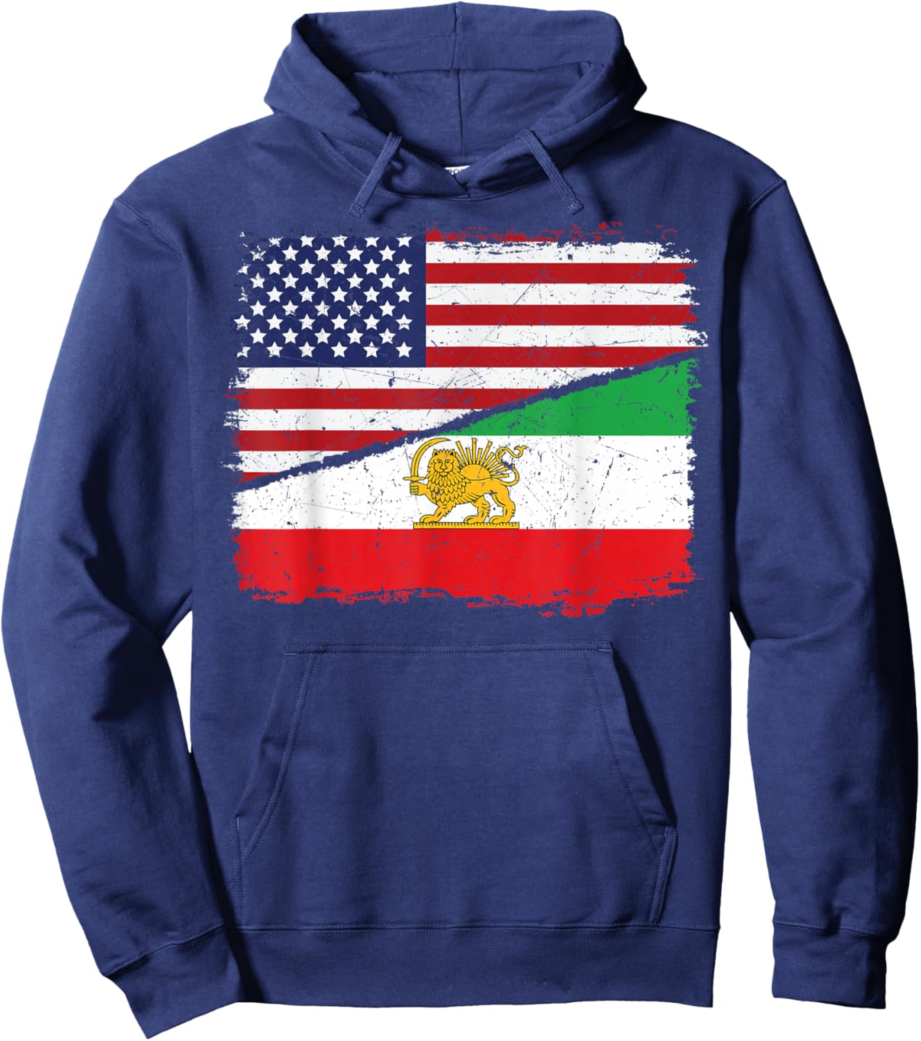 Half American Half Iranian US Flag Iran Flag Patriotic Hoodie - Hoodie | Navy