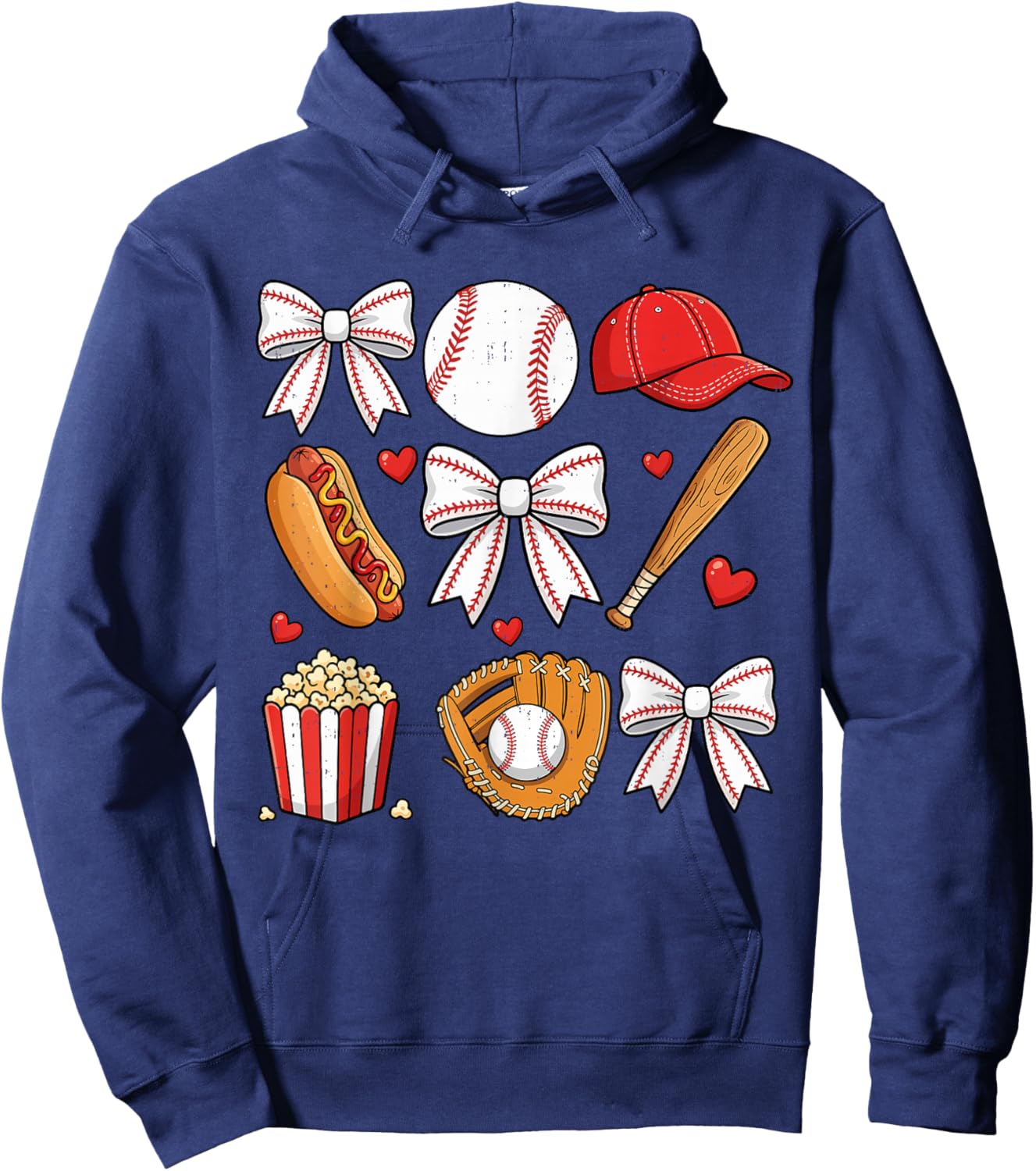 Cute Baseball Bow Girls Baseball Mom Mama Game Day Hoodie - Hoodie | Navy