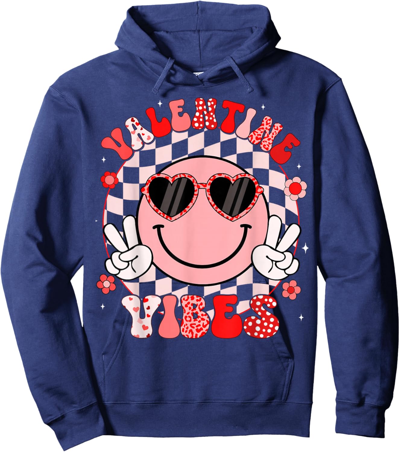 Groovy Valentine Vibes Valentines Day Shirts Women Girl Kids Hoodie - Hoodie | Navy