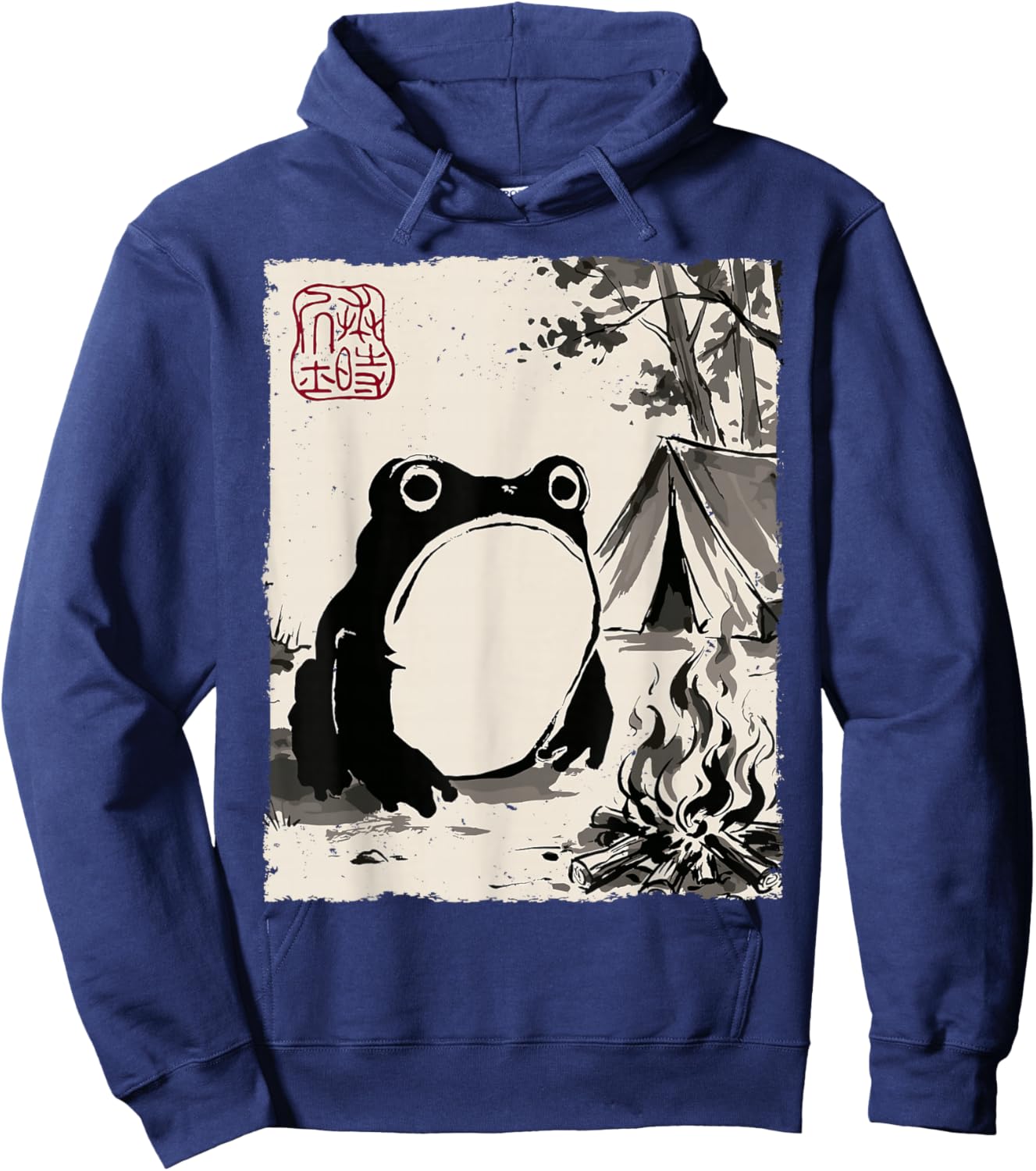 Grumpy Frog Funny Camping Outdoor Anime Japanese Hoodie - Hoodie | Navy