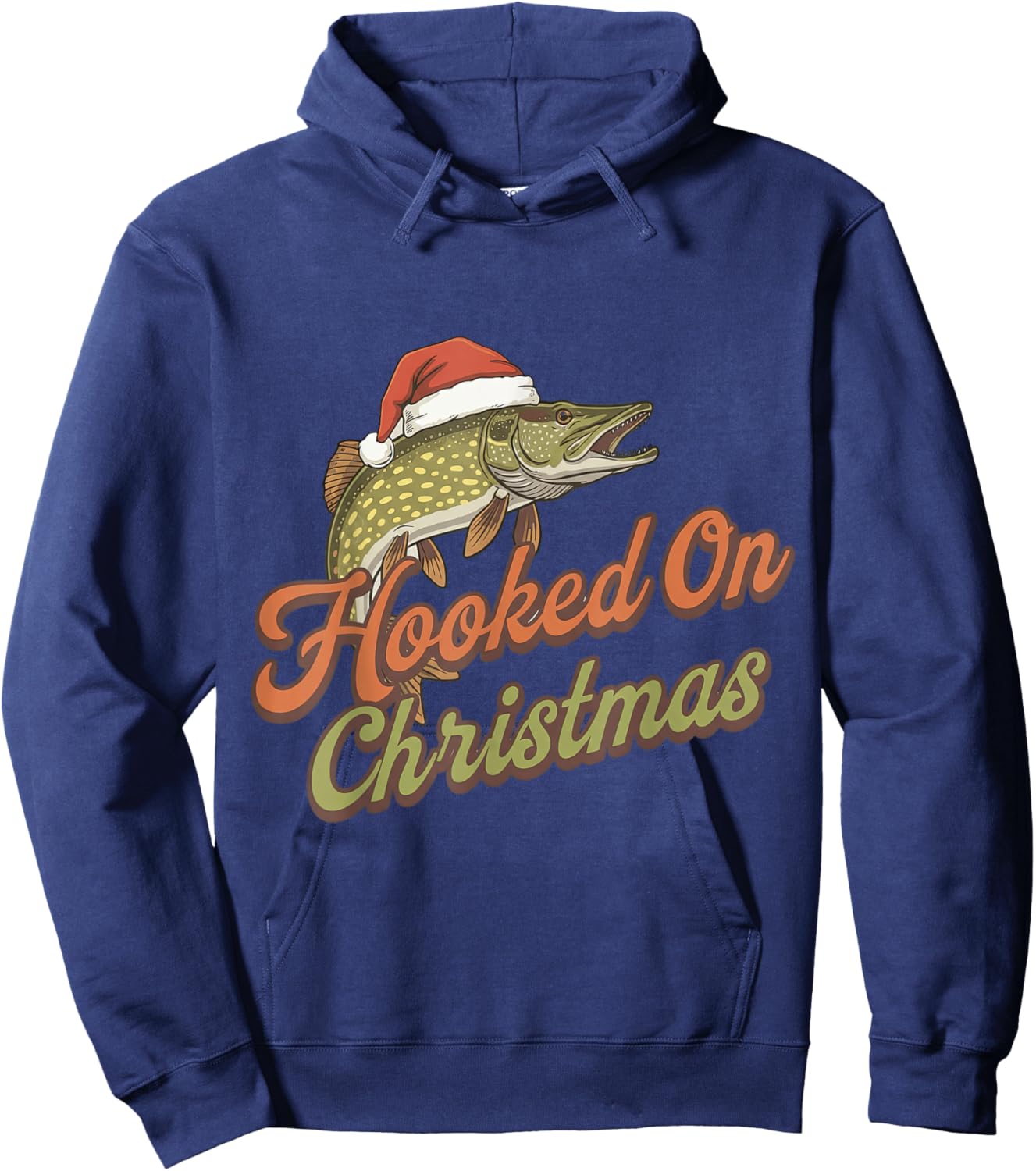 Hooked On Christmas Funny Pike Fishing Xmas Hoodie - Hoodie | Navy