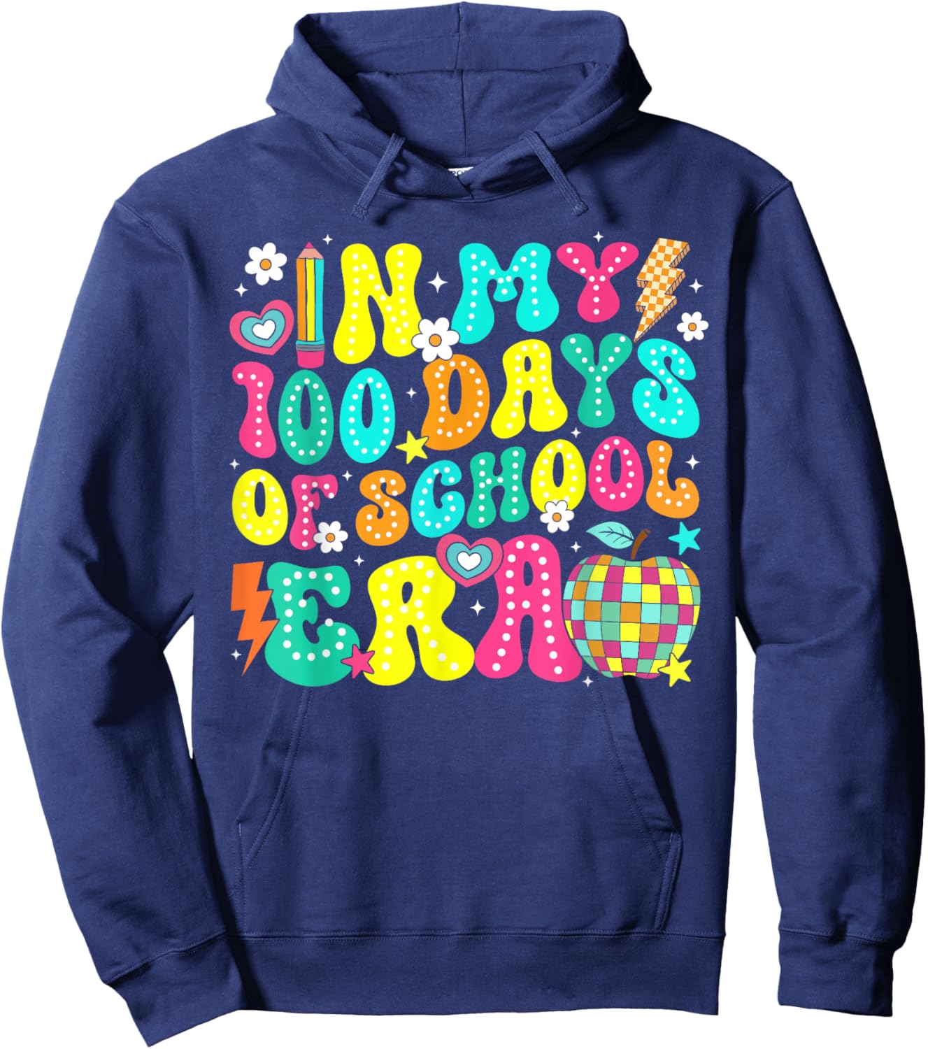 in My 100 Days of School Era Retro 100th Day of School Hoodie - Hoodie | Navy