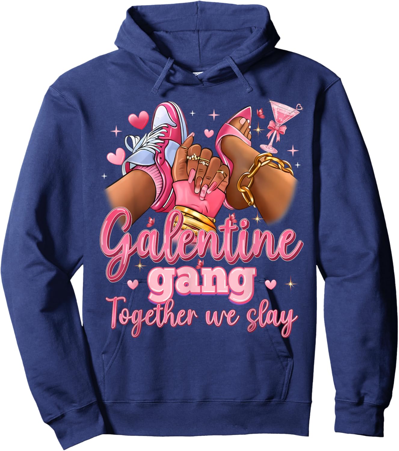 Galentine Gang Black Women High Heels Sneakers Nails Graphic Hoodie - Hoodie | Navy