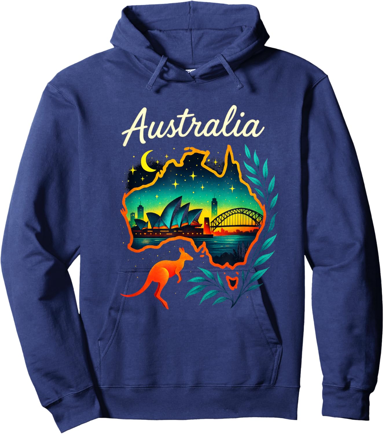 Australia - Map, Flag, Vintage, Kangaroo Hoodie - Hoodie | Navy