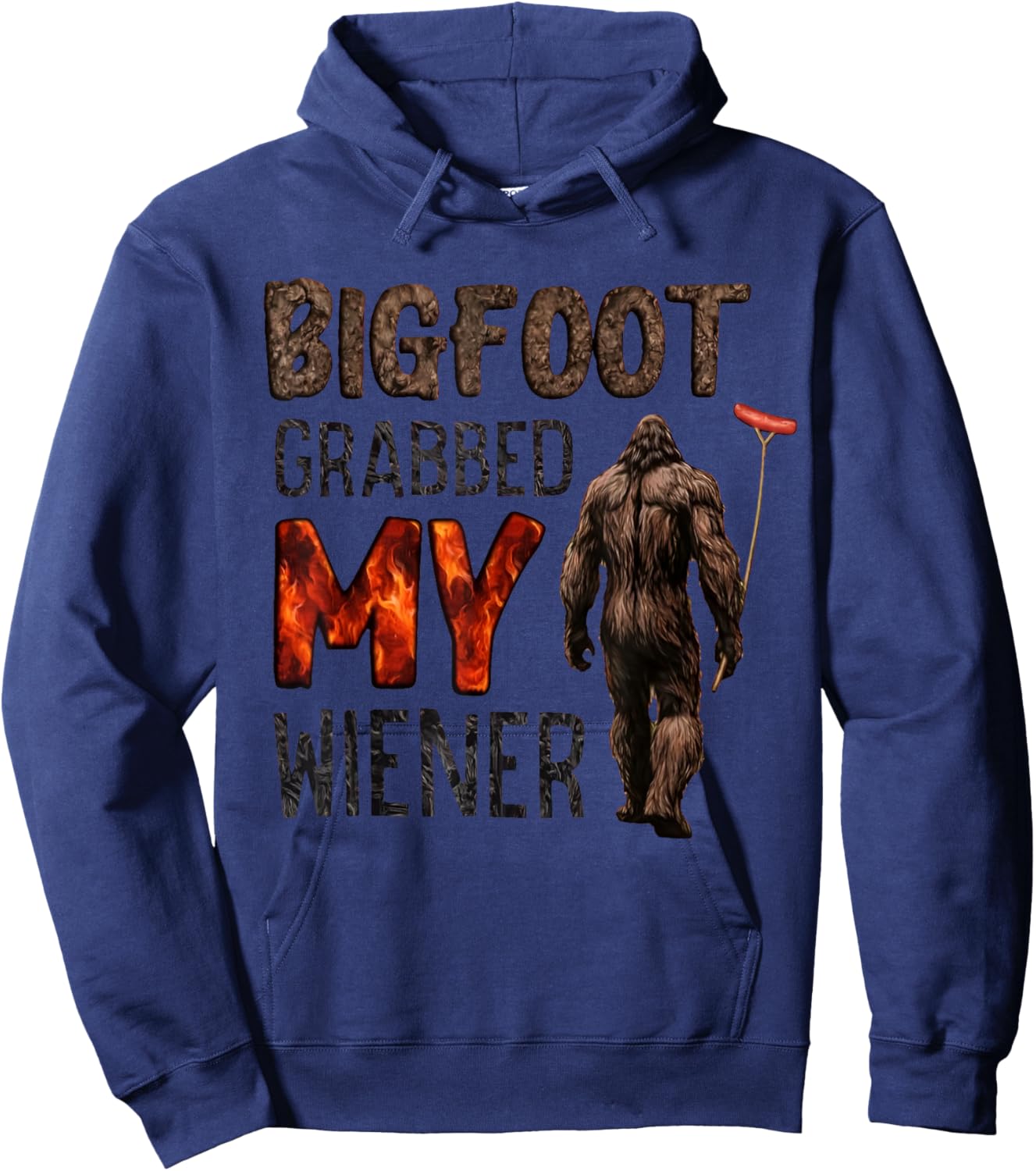 Bigfoot Grabbed My Wiener Sasquatch Funny Retro Camping Hoodie - Hoodie | Navy