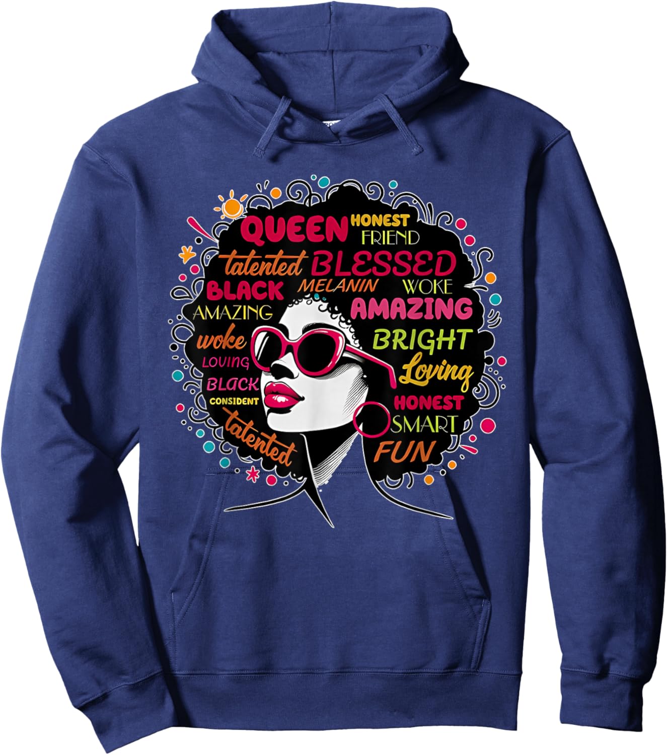 Black Queen Afro Melanin Paint Dripping Juneteenth Hoodie - Hoodie | Navy
