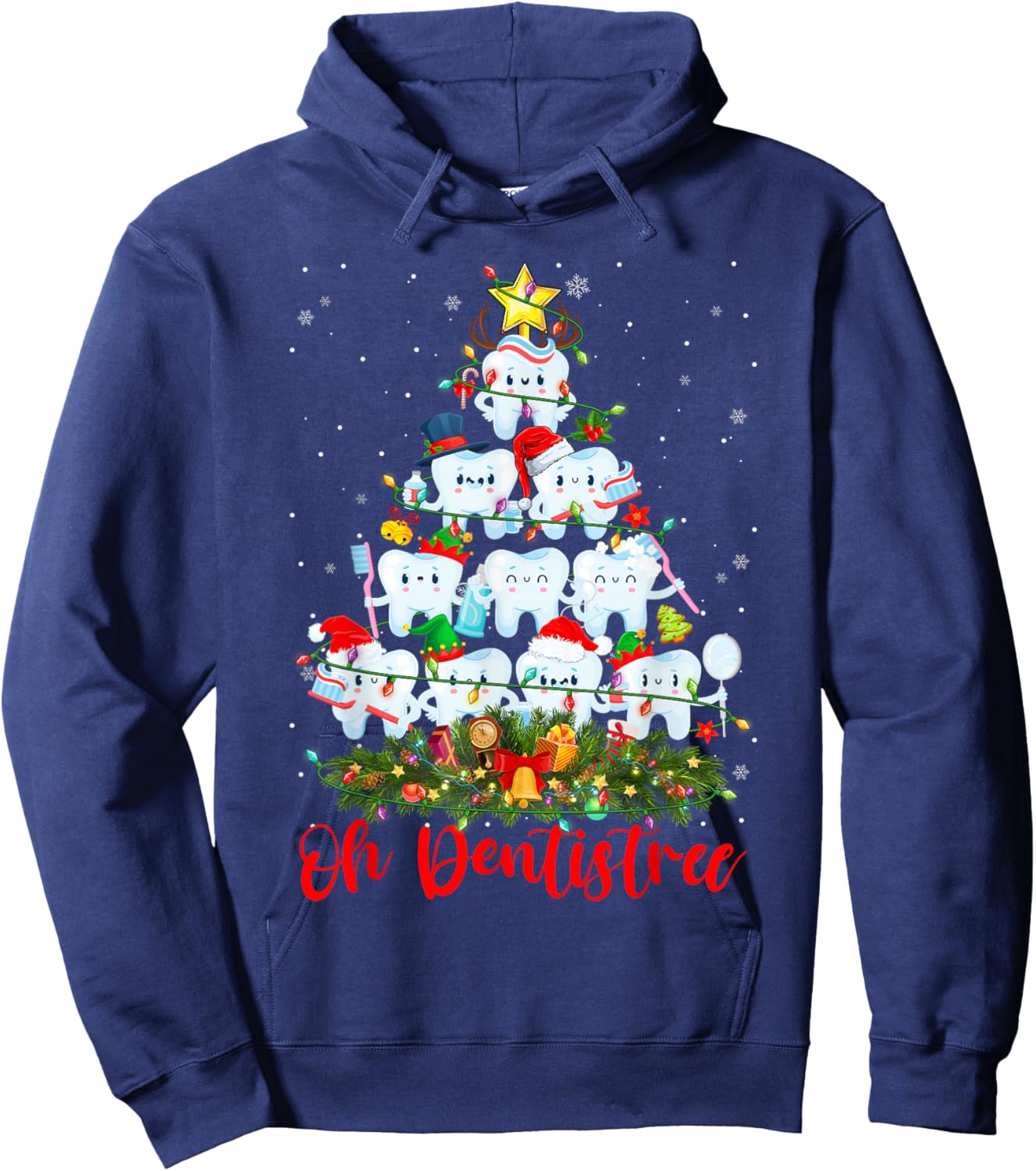 Oh Dentistree Dentistry Christmas Tree Dentists Xmas Pajamas Hoodie - Hoodie | Navy