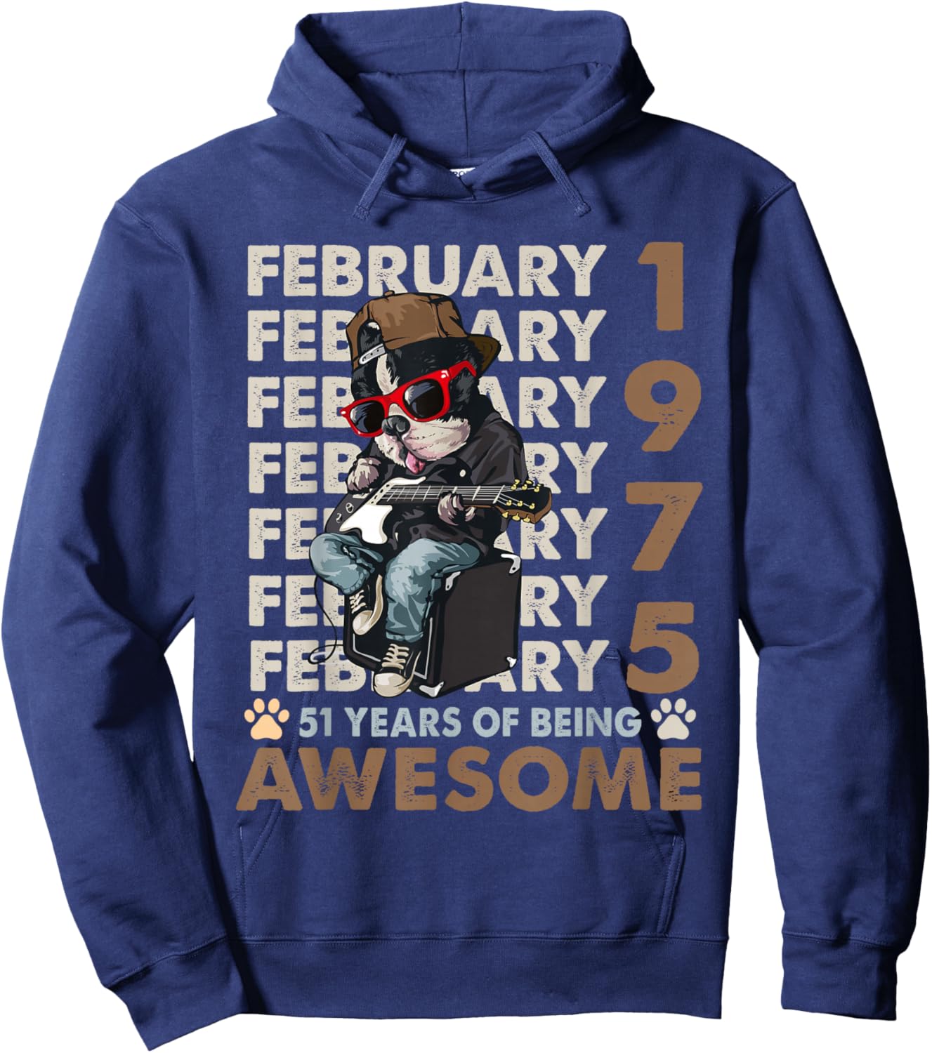 51st Birthday Dog Lover February 1975 Vintage 51 Years Old Hoodie - Hoodie | Navy