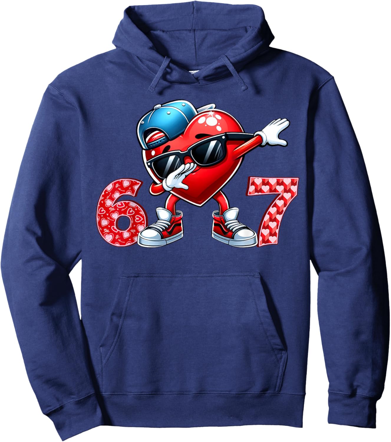 67 Meme 6 7 Heart Dabbing Six Seven Valentines Day Boys Kids Hoodie - Hoodie | Navy
