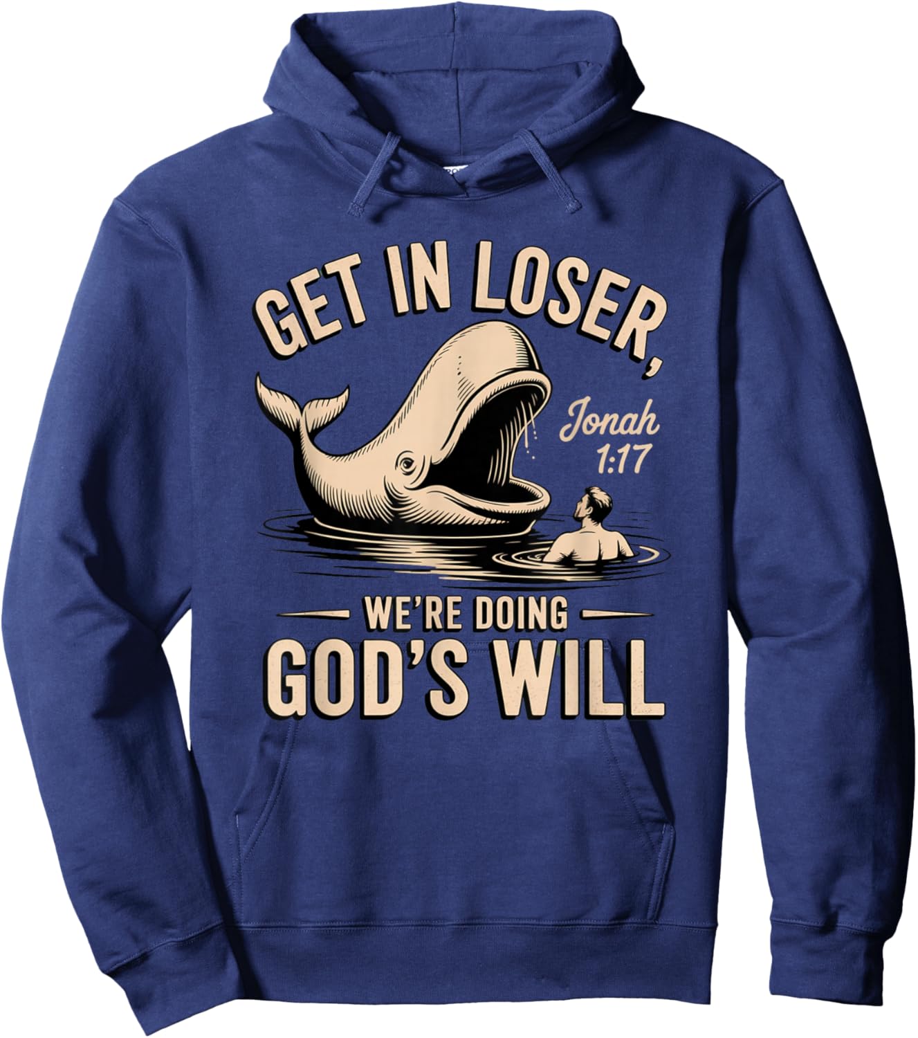 Jonah 1:17 Funny Whale Bible Verse Design Hoodie - Hoodie | Navy