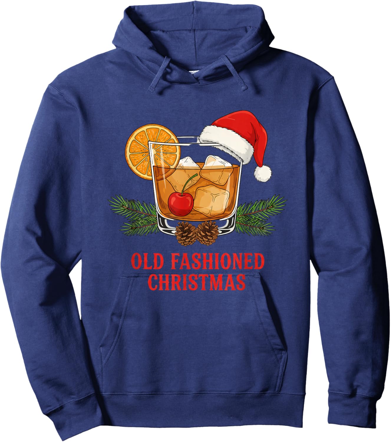 Old Fashioned Christmas Whiskey Cocktail Holiday Drinking Hoodie - Hoodie | Navy