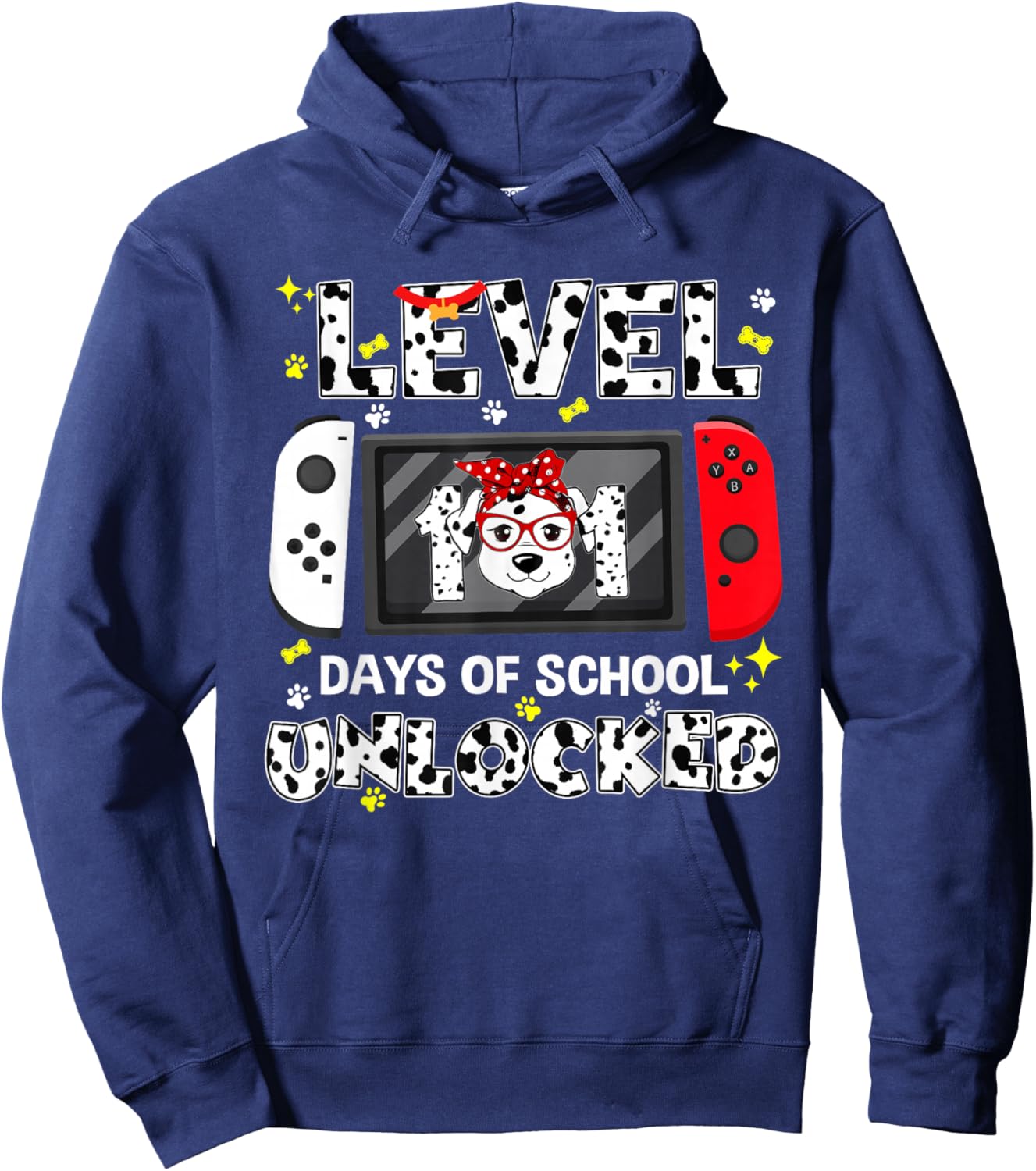 Level Unlocked Game Controller 101 Days School 100 Days Hoodie - Hoodie | Navy