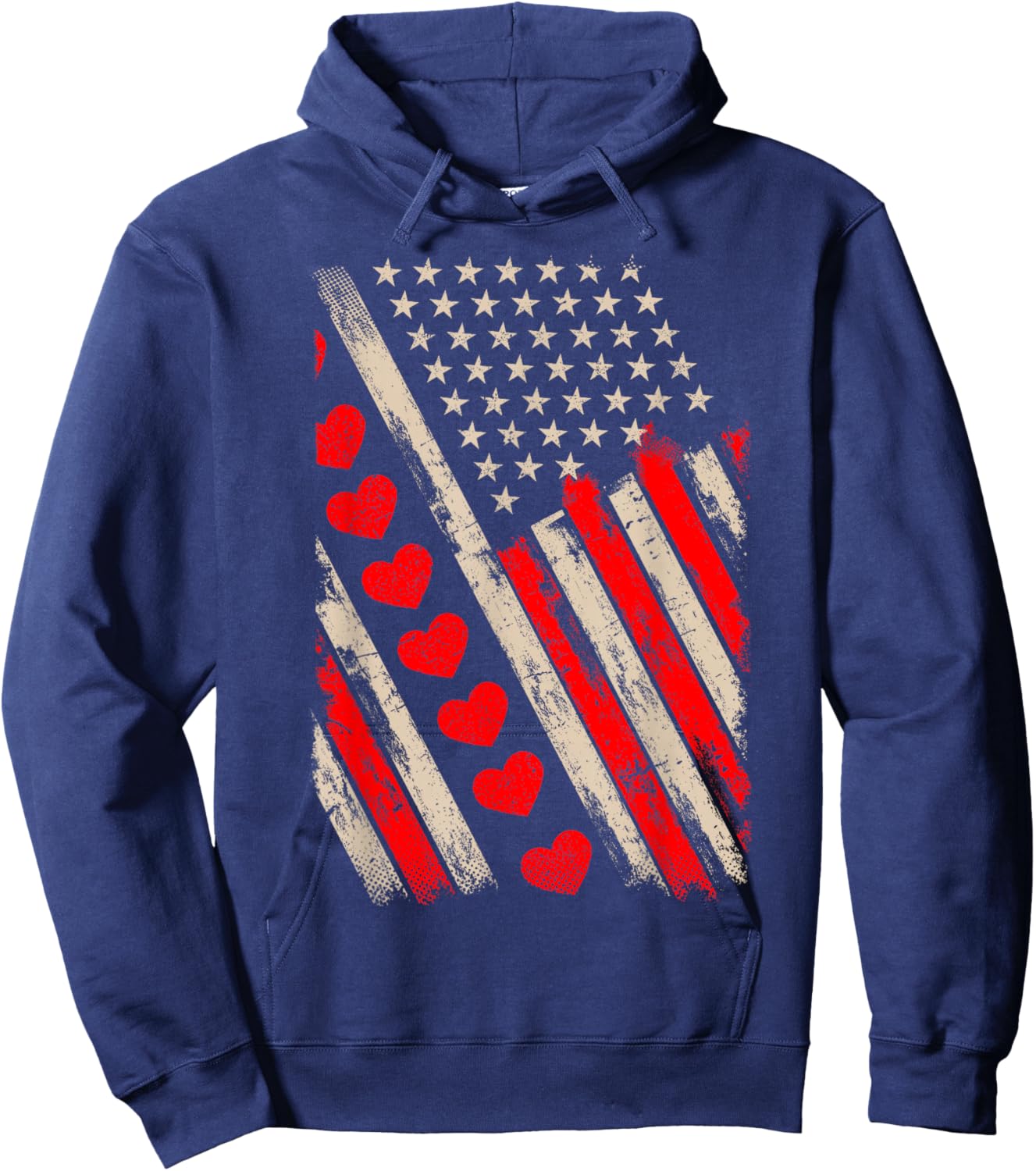 Vintage Valentines Day American Flag Hearts Boys Kids Hoodie - Hoodie | Navy