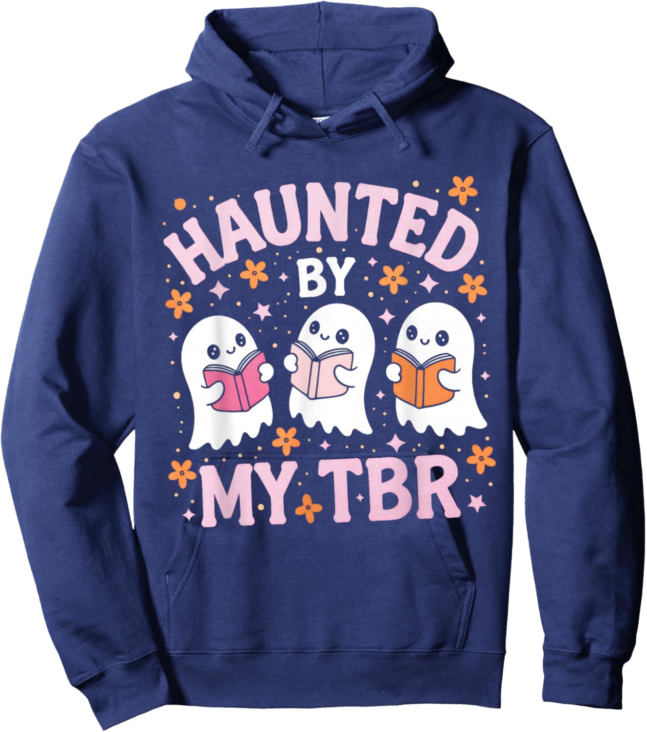 Haunted by My TBR Cute Ghost Reading Books Halloween Hoodie - Hoodie | Navy