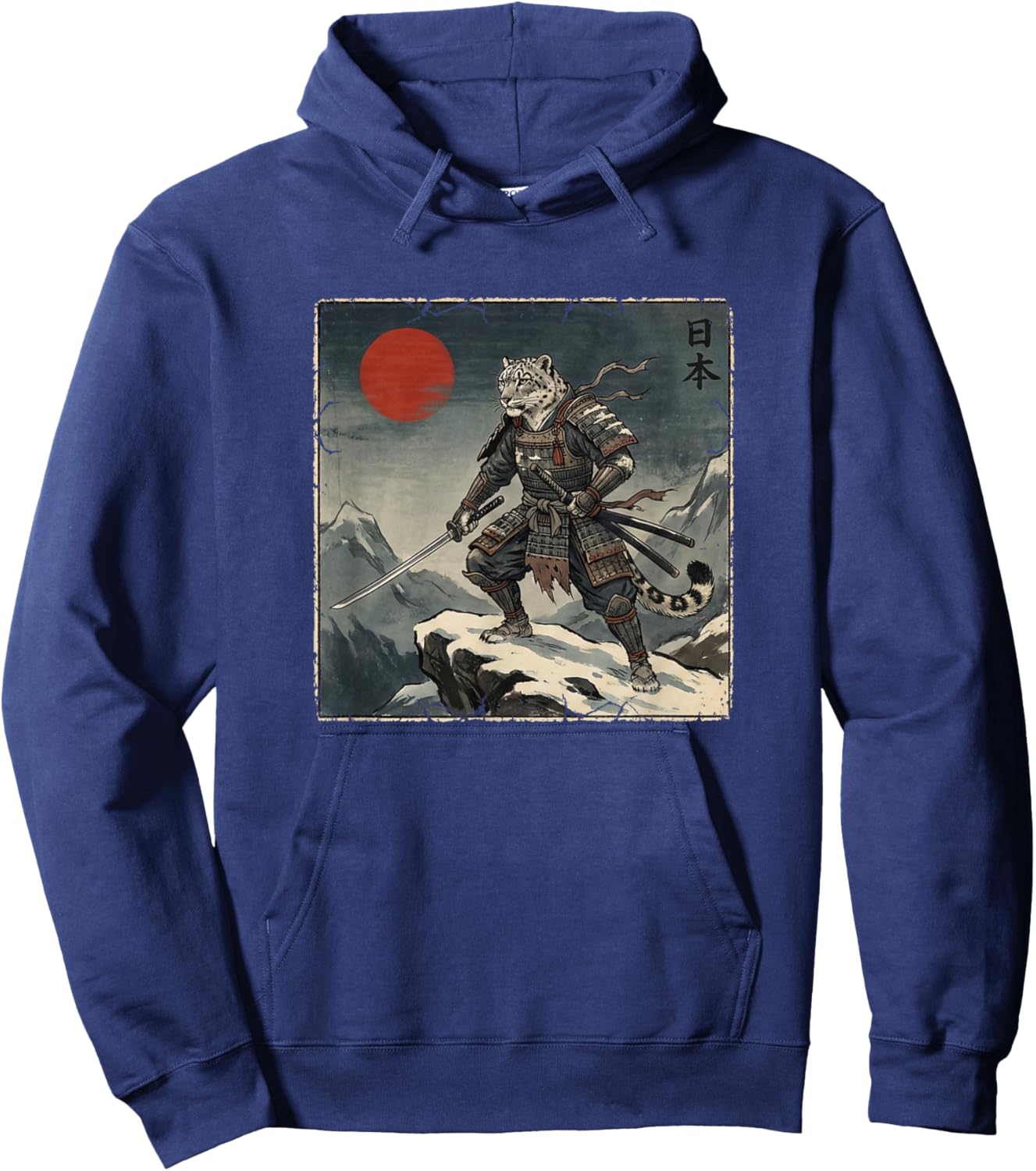 Anime Ukiyo-e Japanese Vintage Warrior Samurai Snow Leopard Hoodie - Hoodie | Navy