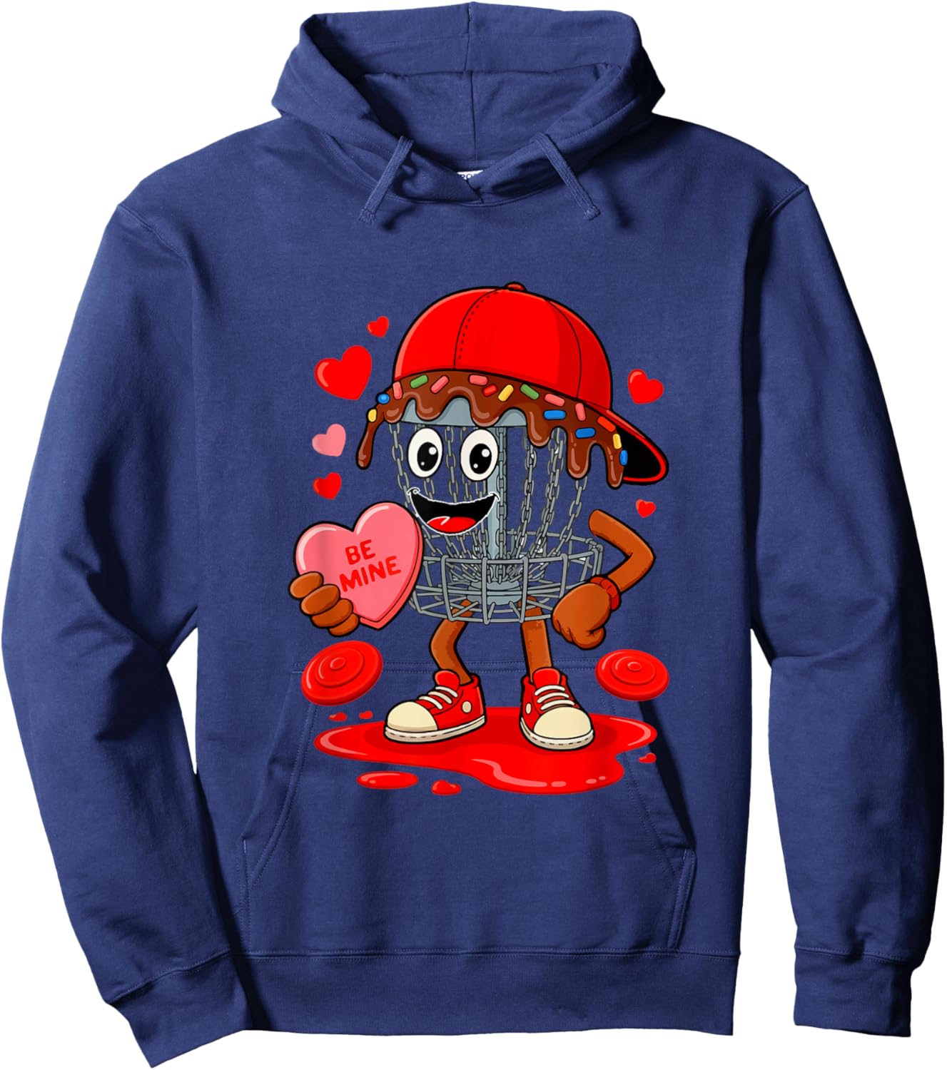 Disc Golf Equipment Player Valentine Hearts Costume Dripped Hoodie - Hoodie | Navy