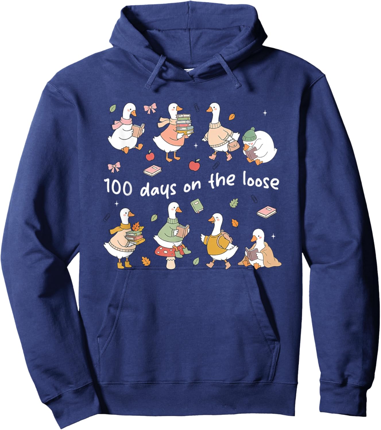 100 Days On-The-Loose Silly-Goose Teacher Girl Kid 100th Day Hoodie - Hoodie | Navy