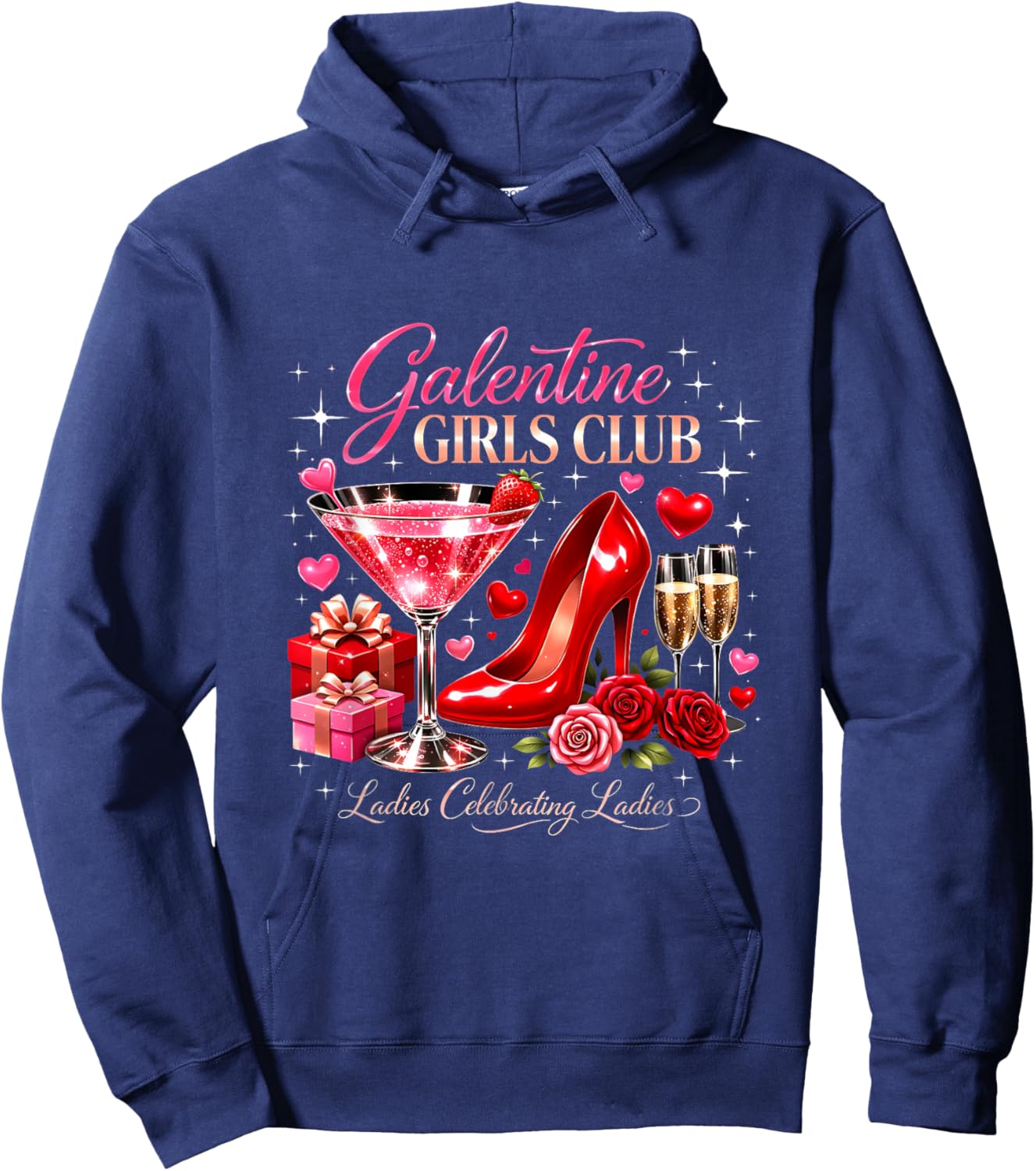 Galentine Girls Club Ladies Celebrating Martini Glass Party Hoodie - Hoodie | Navy