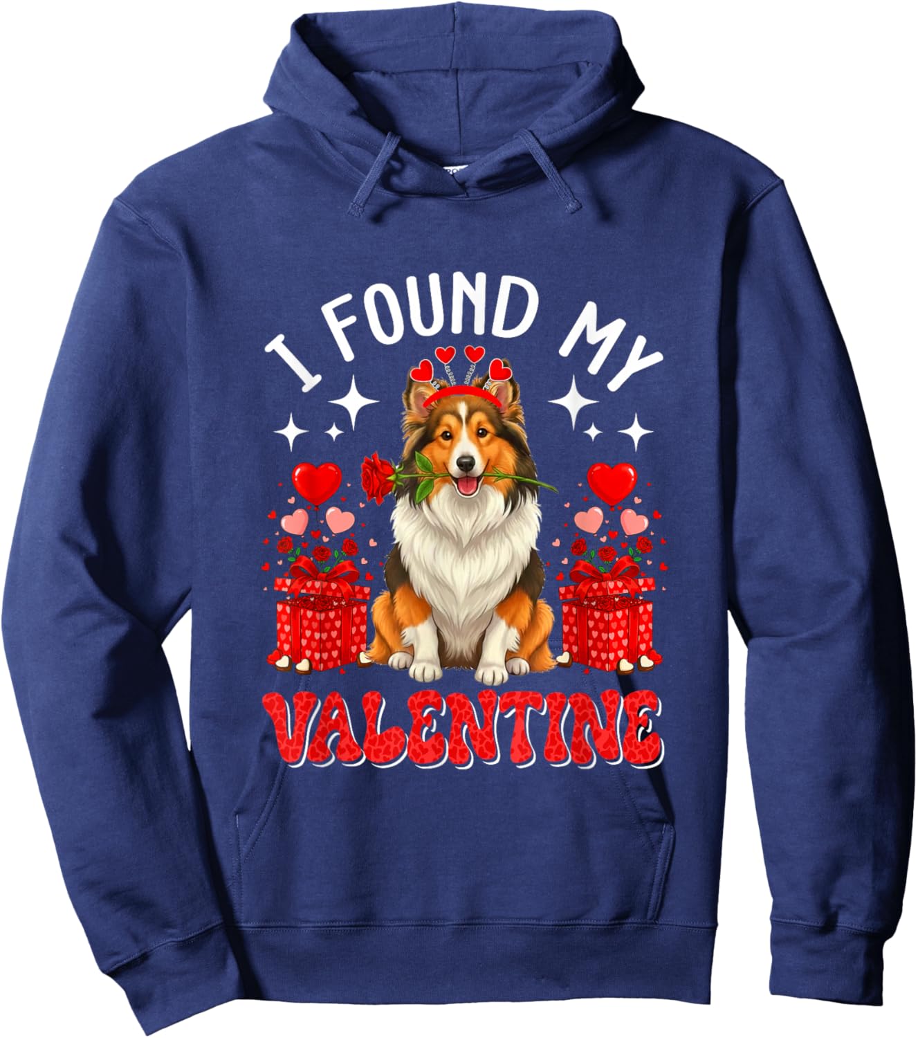I Found My Valentine Sheltie Owner Floral Roses Hearts Hoodie - Hoodie | Navy