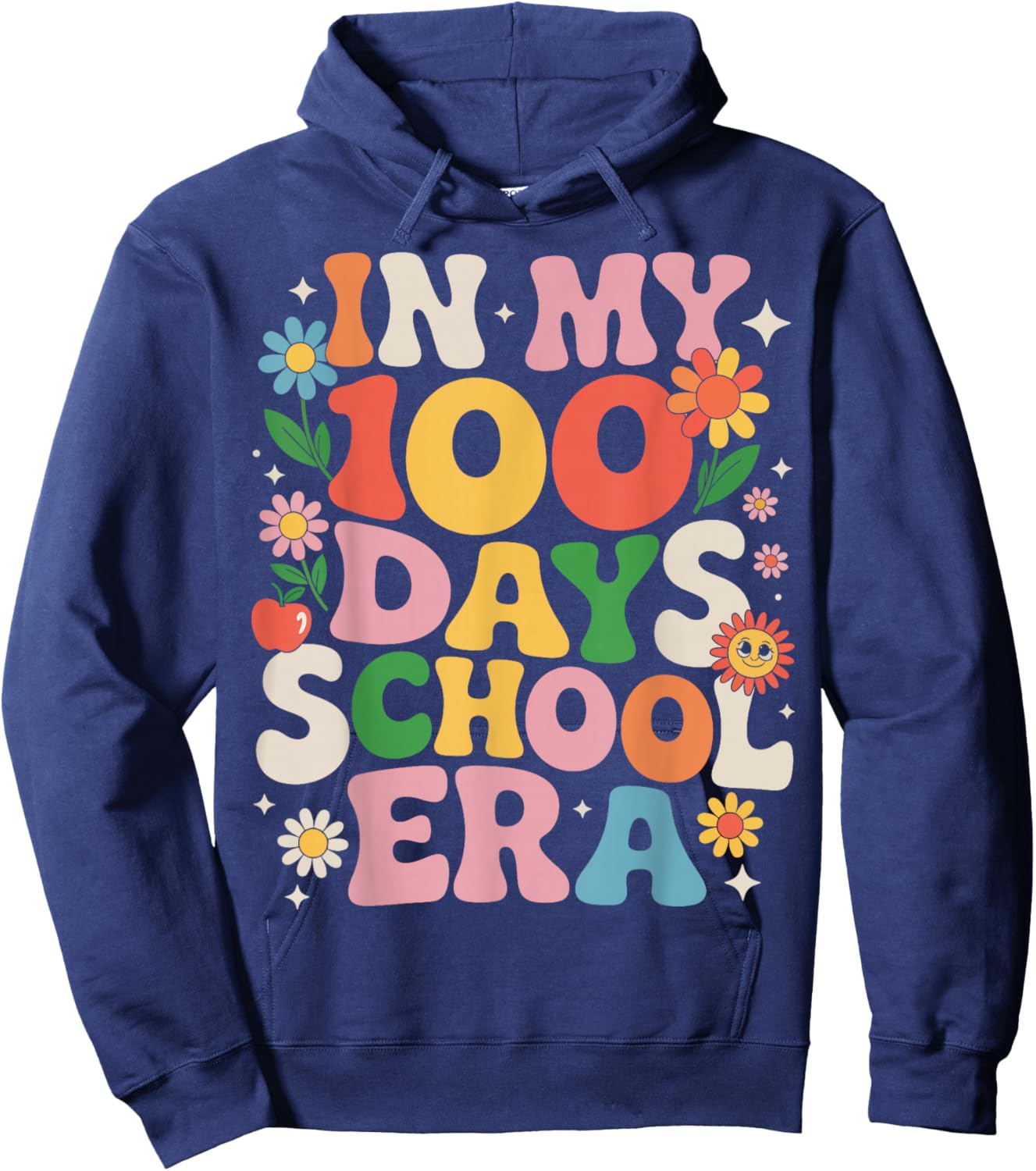 in My 100 Days of School Era Retro Teacher Student 100th Day Hoodie - Hoodie | Navy