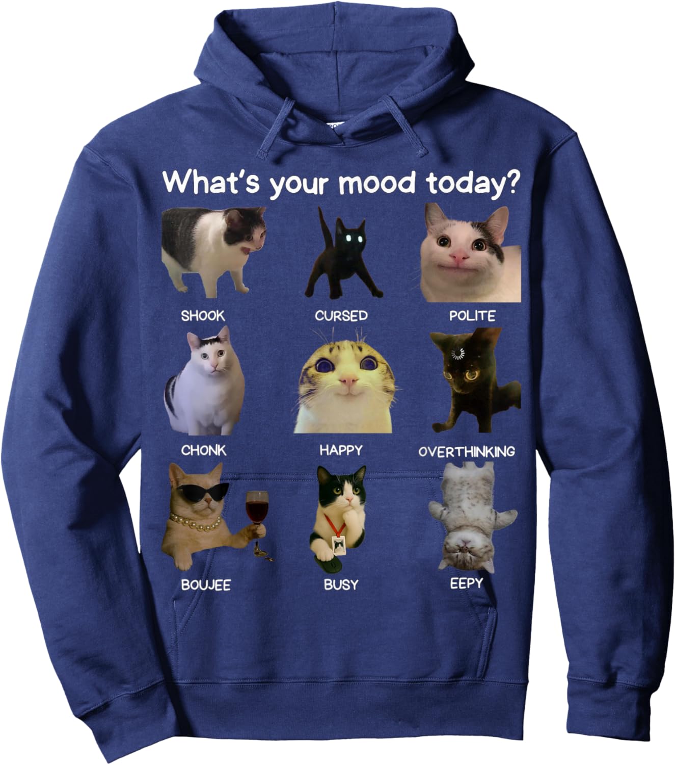 Funny Cat Meme Men Women What's Your Mood Today? Hoodie - Hoodie | Navy