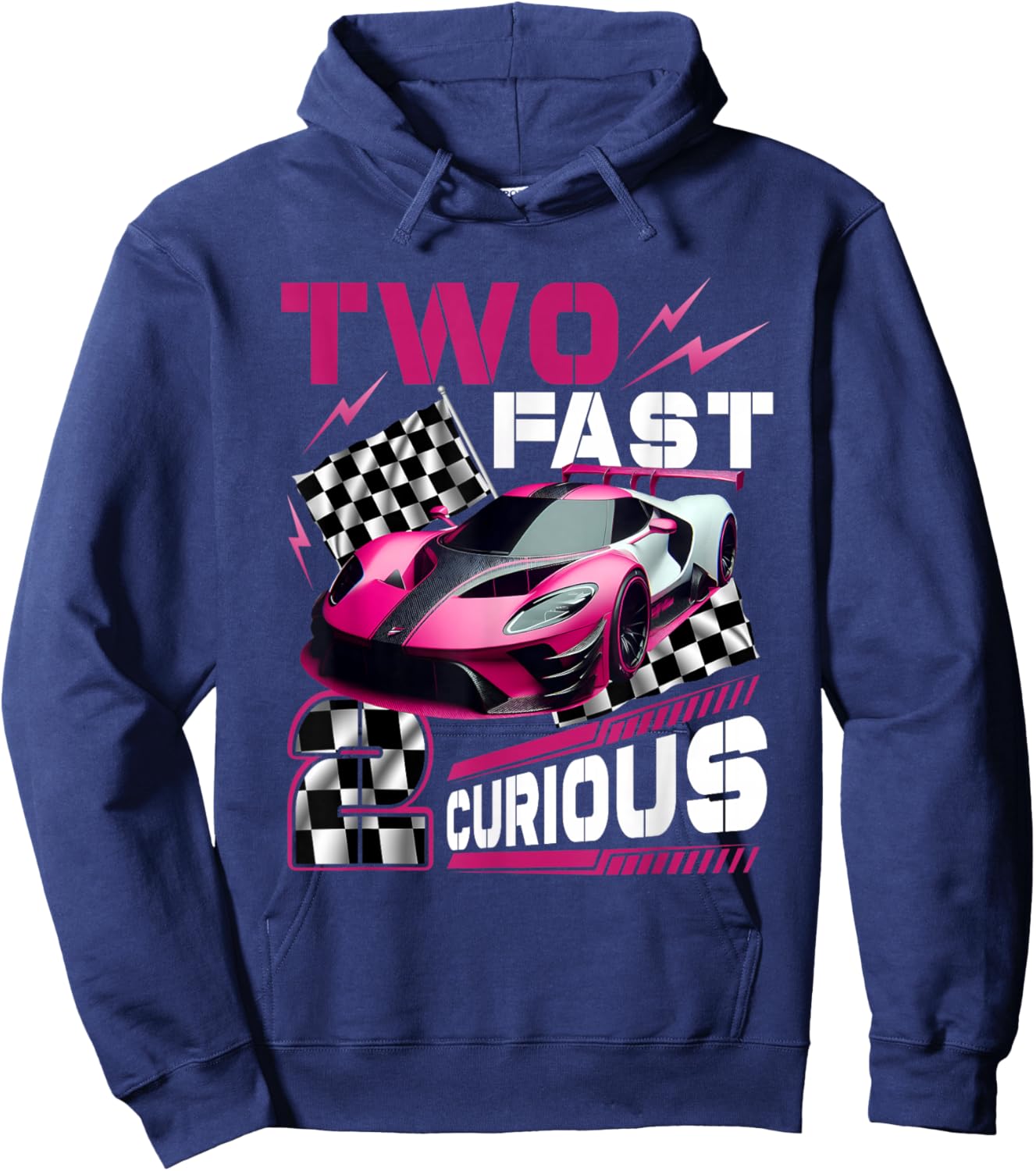 Girl Race Car 2Nd Birthday Decorations Two Fast 2 Curious Hoodie - Hoodie | Navy