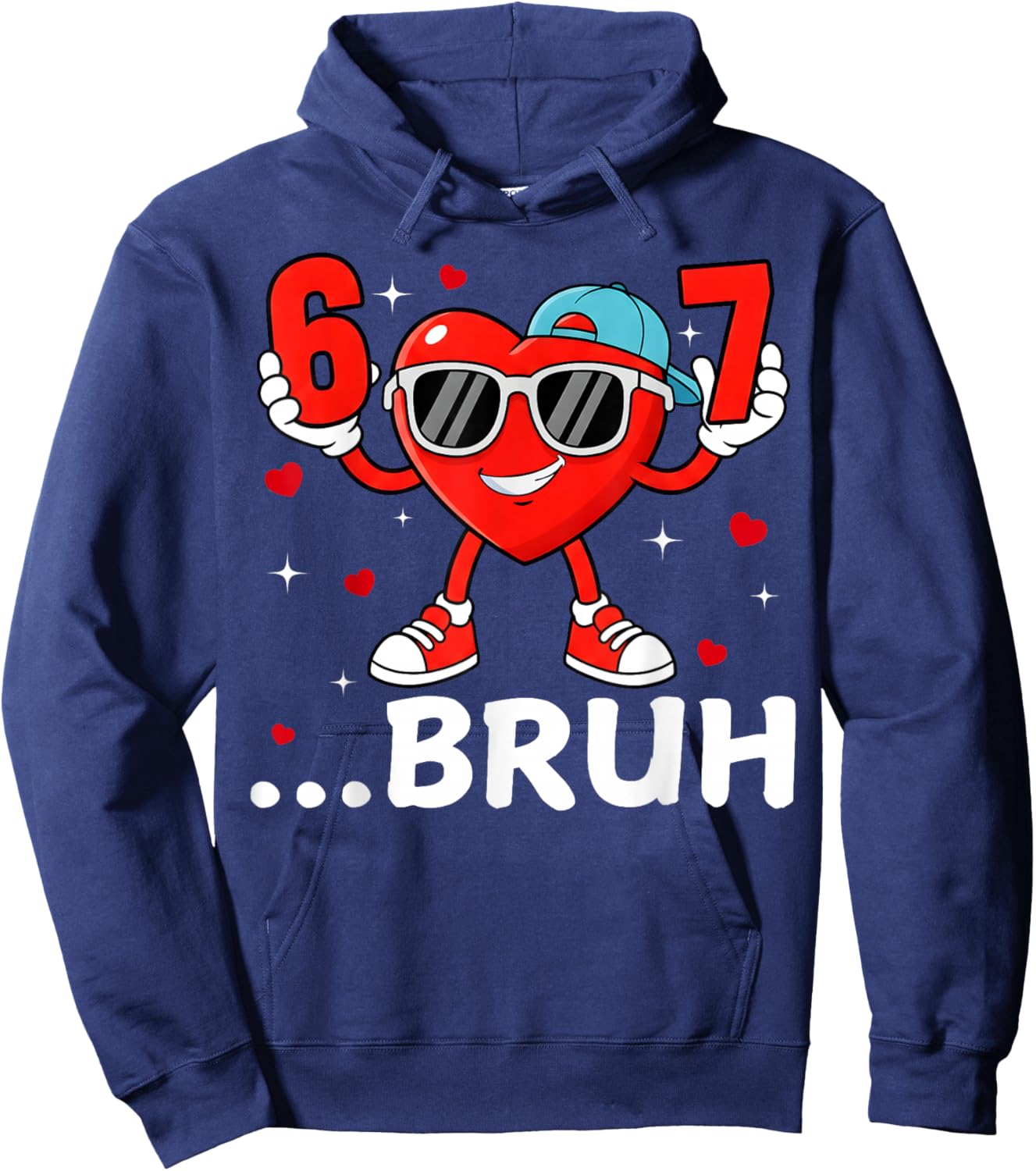 Valentine Six Seven Bruh Cool Hearts Sunglass 67 Men Boys Hoodie - Hoodie | Navy