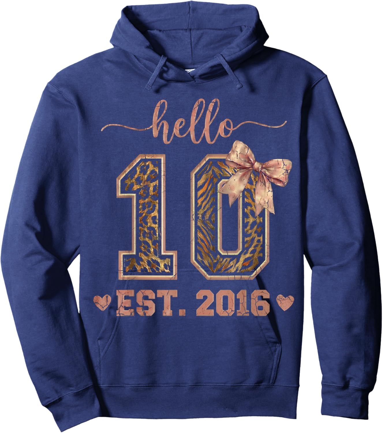 Hello Ten EST 2016 10th Birthday Coquette 10 Year Leopard Hoodie - Hoodie | Navy