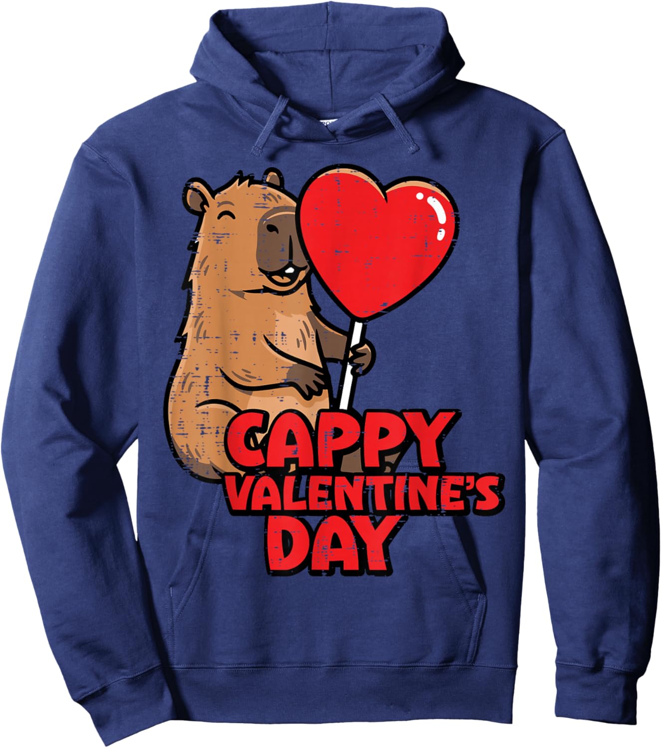 Cappy Valentines Day Capybara Cute Rodent Women Men Kids Hoodie - Hoodie | Navy