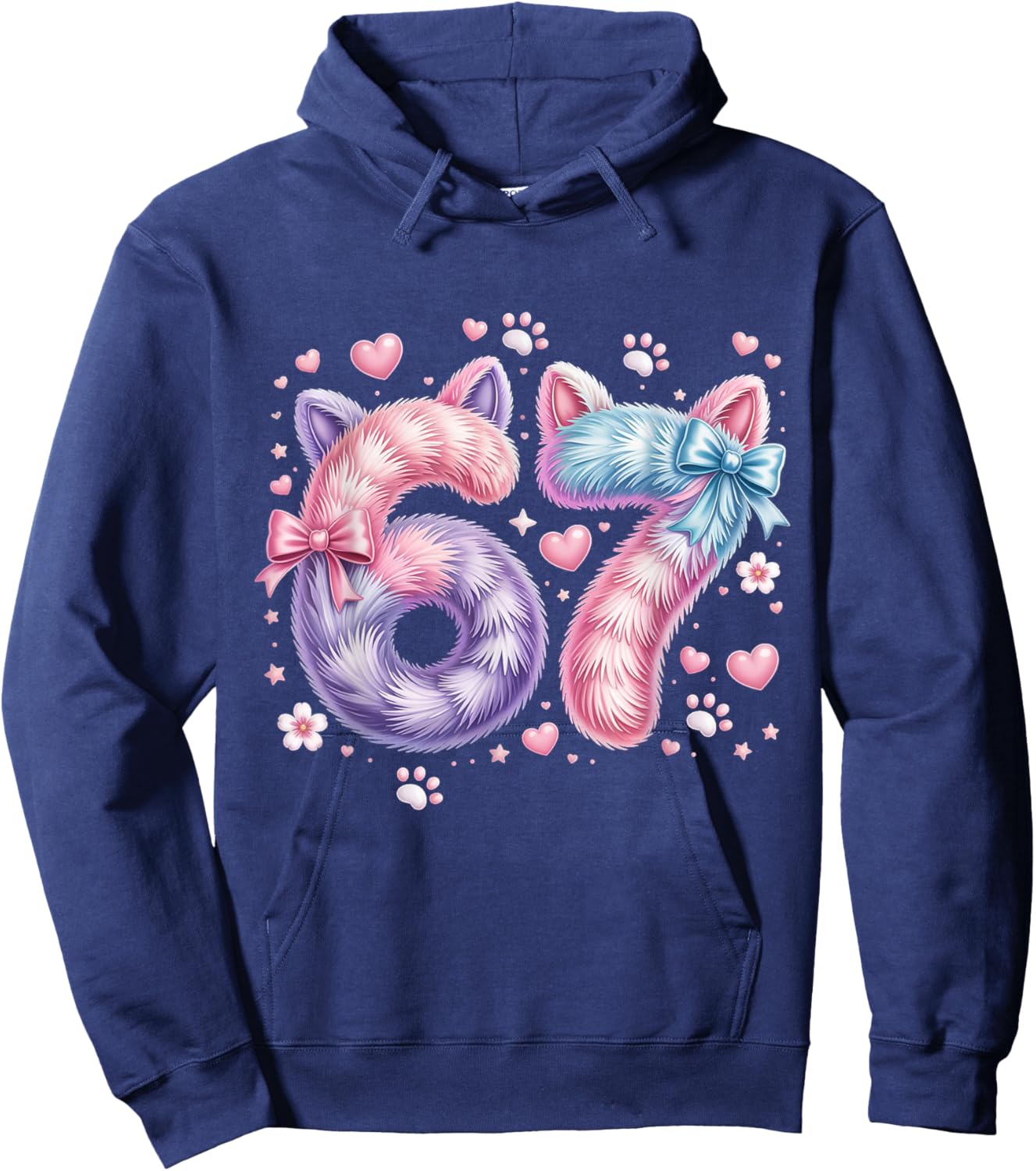 67 Six Seven Cat Shirt Kids Girls Boys Cat 6 7 Cat Six Seven Hoodie - Hoodie | Navy