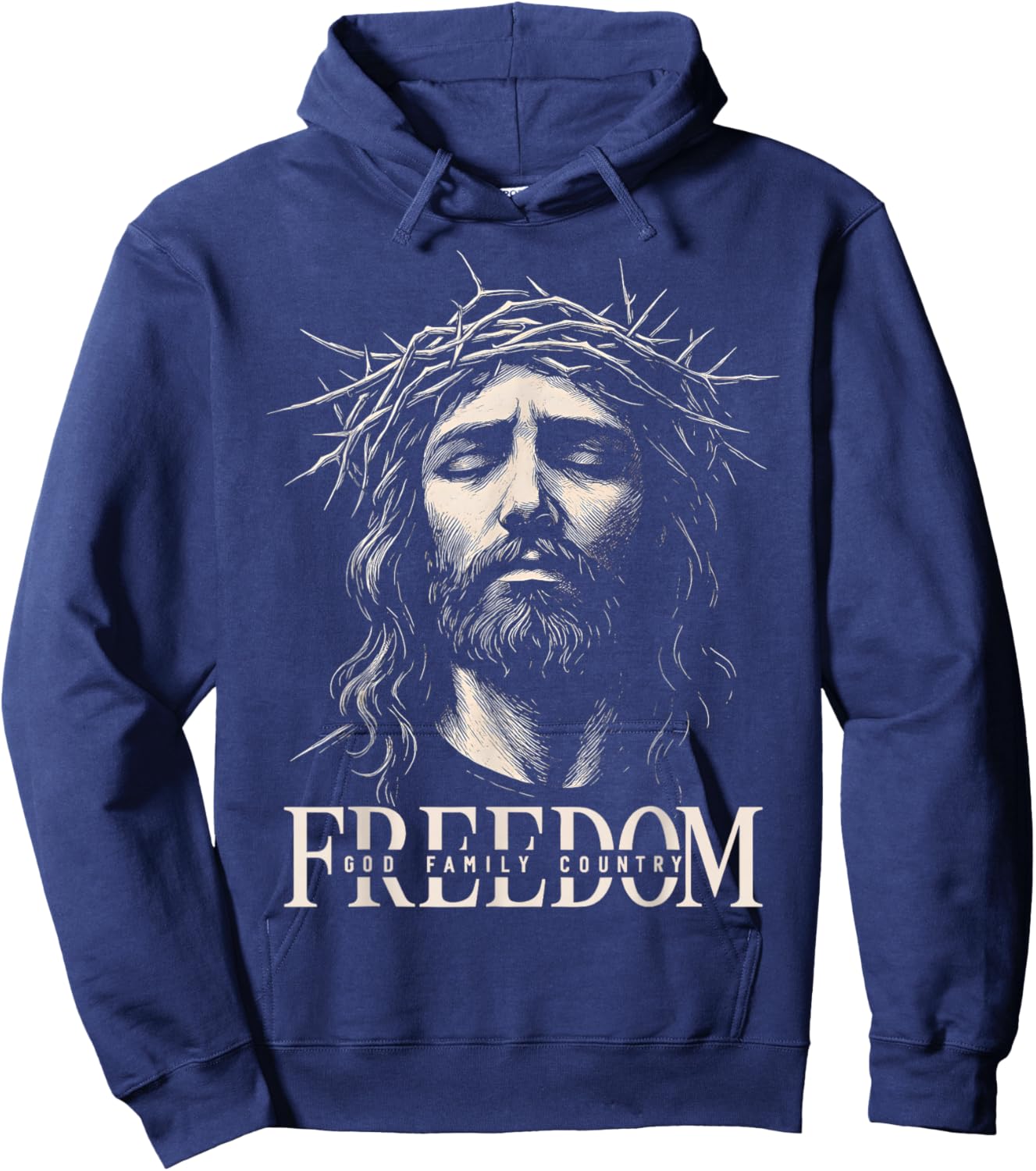 HUGvyn Freedom Jesus Christian Face Crown God Family Country Hoodie - Hoodie | Navy