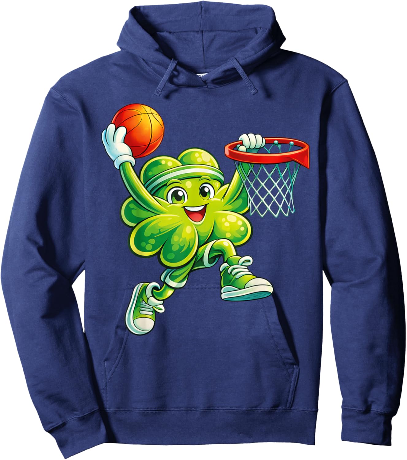 Funny Shamrock Playing Basketball St Patricks Day Boys Kids Hoodie - Hoodie | Navy