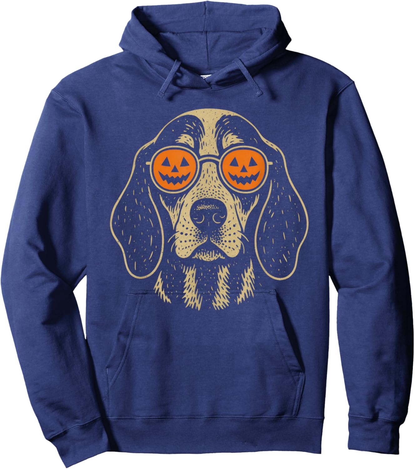 Halloween Bluetick Coonhound Dog with Pumpkin Glasses Gift Hoodie - Hoodie | Navy