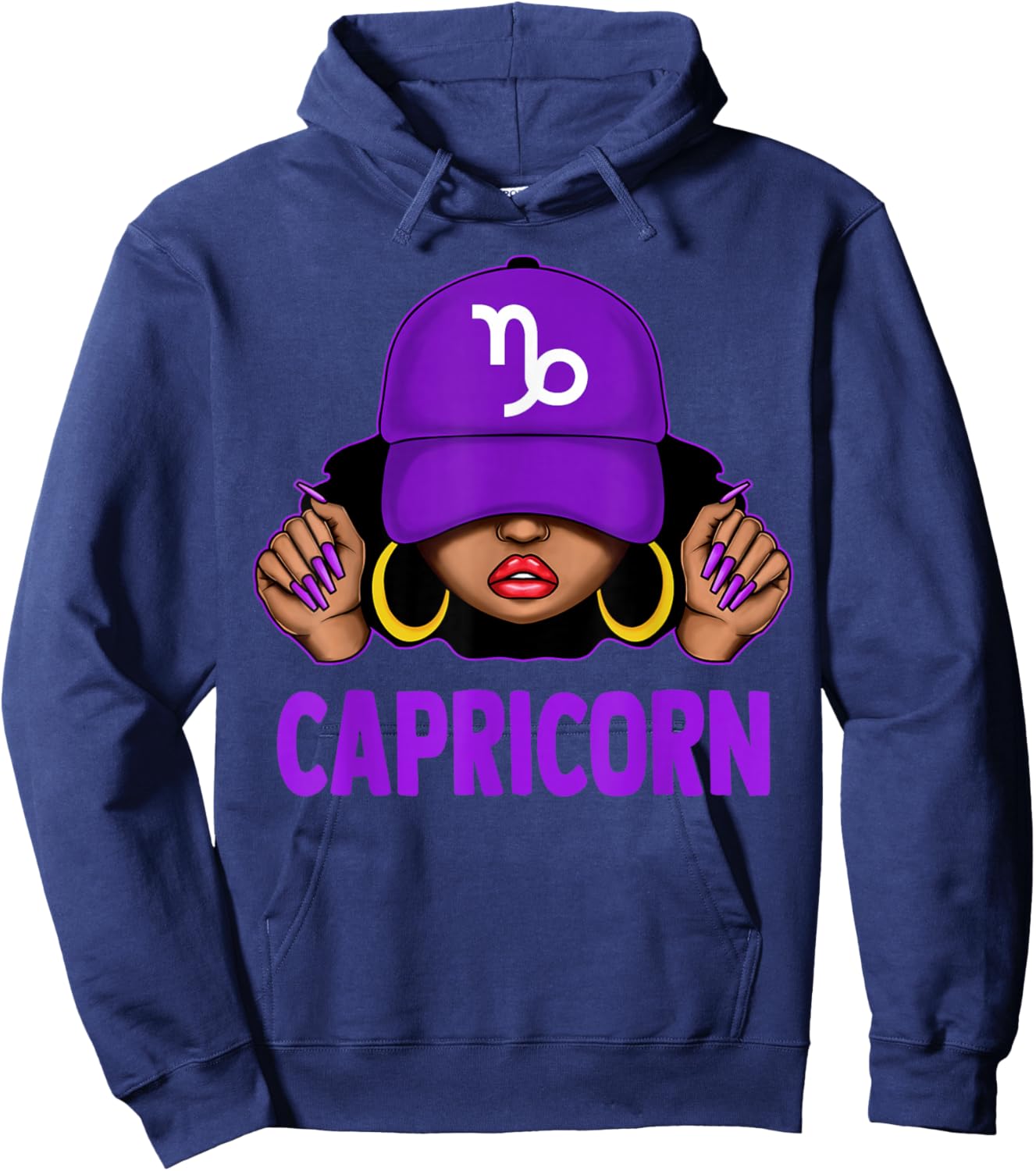 Capricorn Queen Black Woman Purple Cap It's My Birthday Hoodie - Hoodie | Navy
