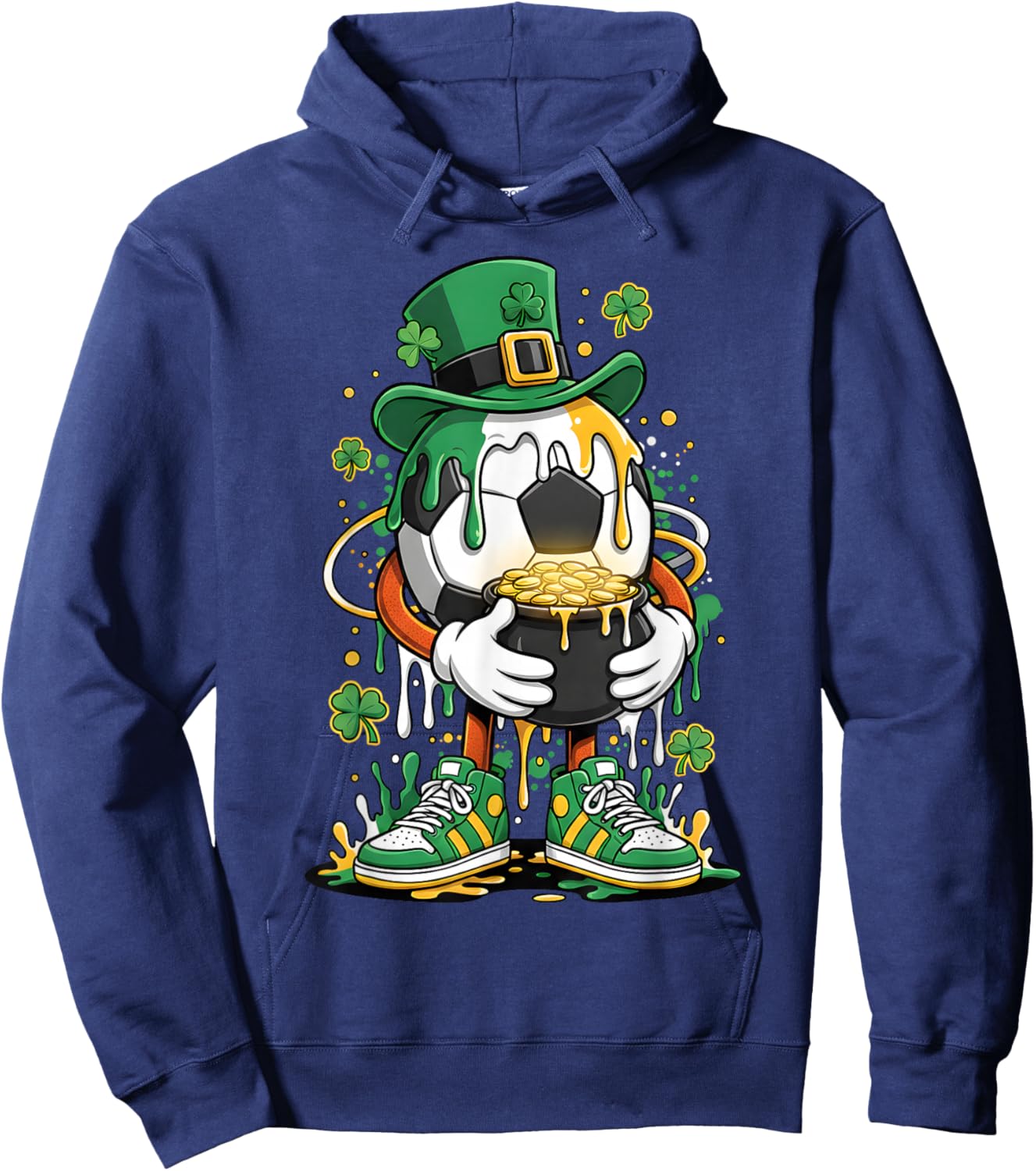 St Patrick Day Lucky Soccer Irish Shamrock Sport Drip Hoodie - Hoodie | Navy