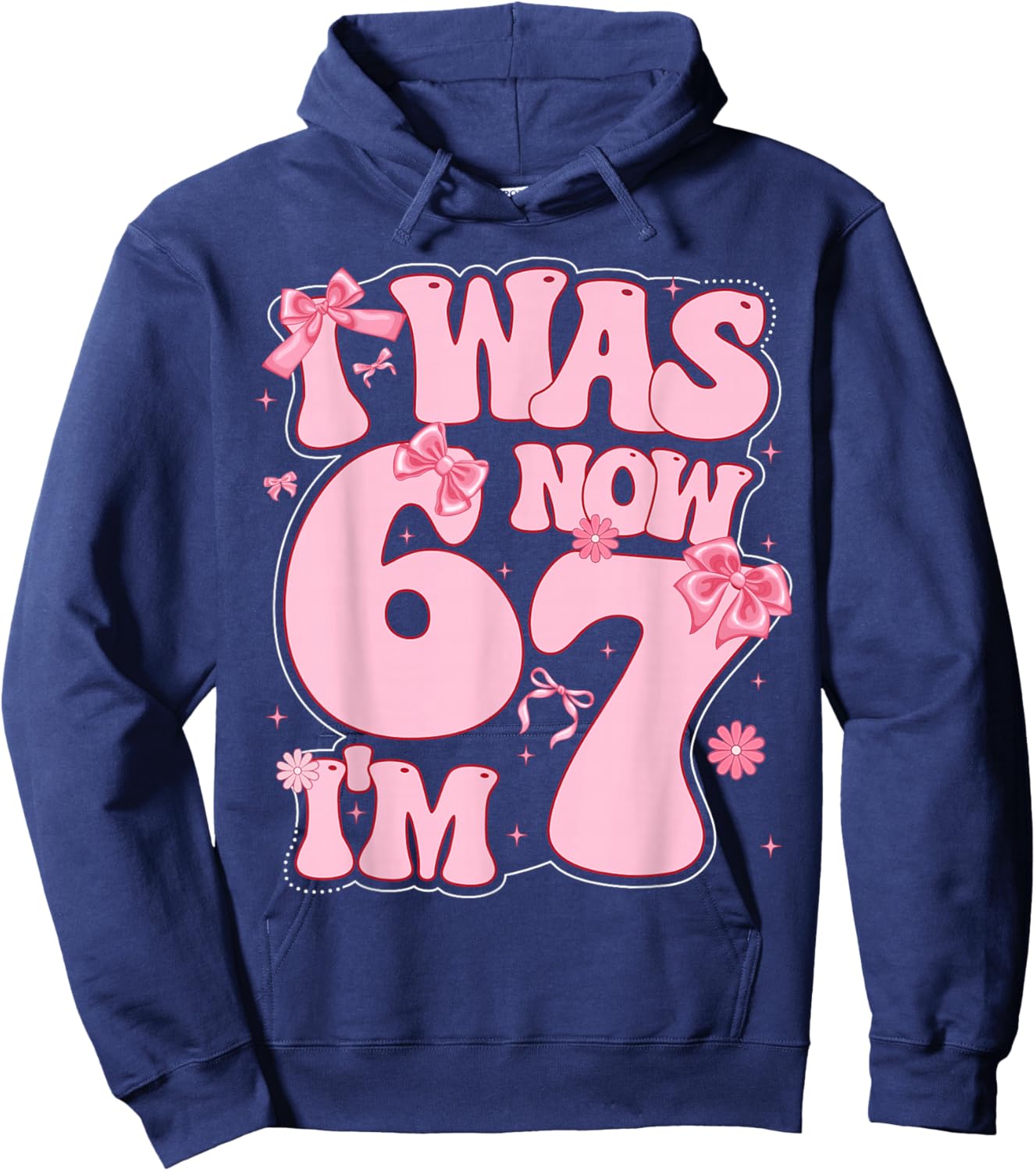 Coquette Bow 7th Birthday Girl I was 6 Now I'm 7 Year Old Hoodie - Hoodie | Navy