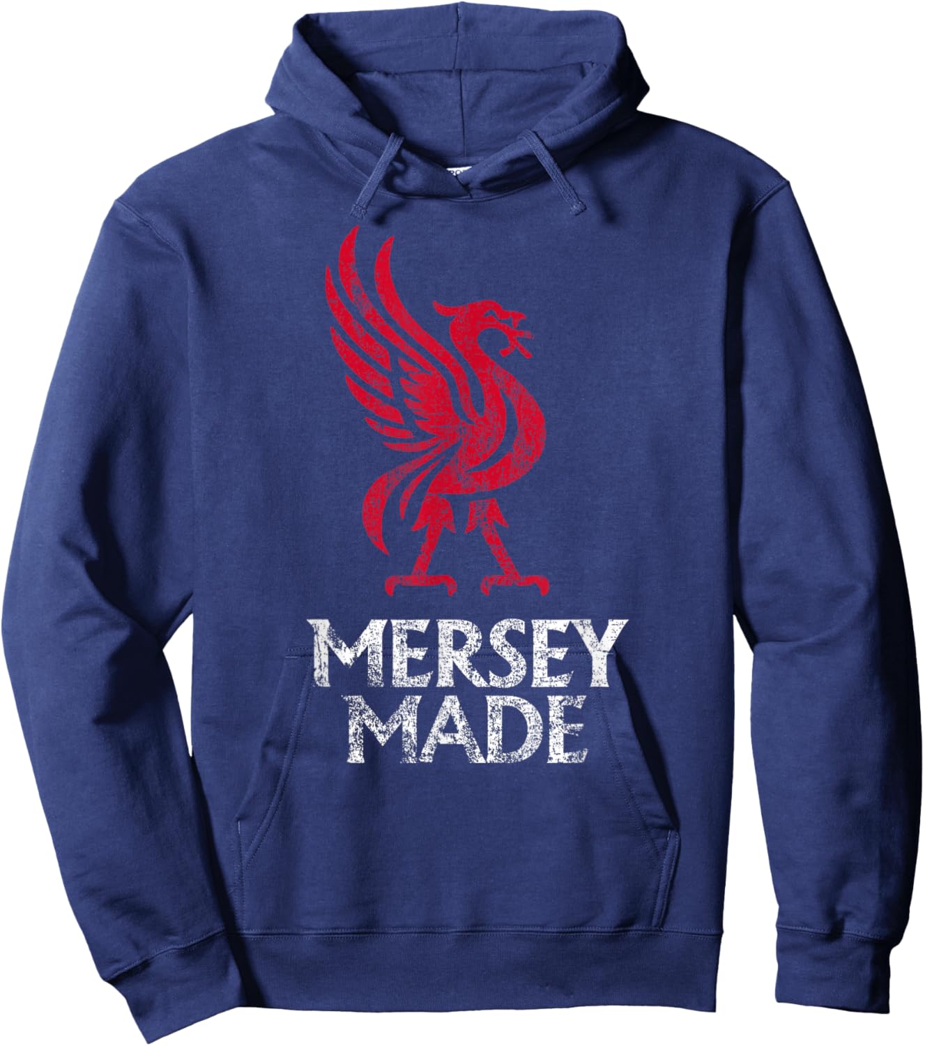 Mersey Made Liverpool England Liver Bird Distressed Print Hoodie - Hoodie | Navy