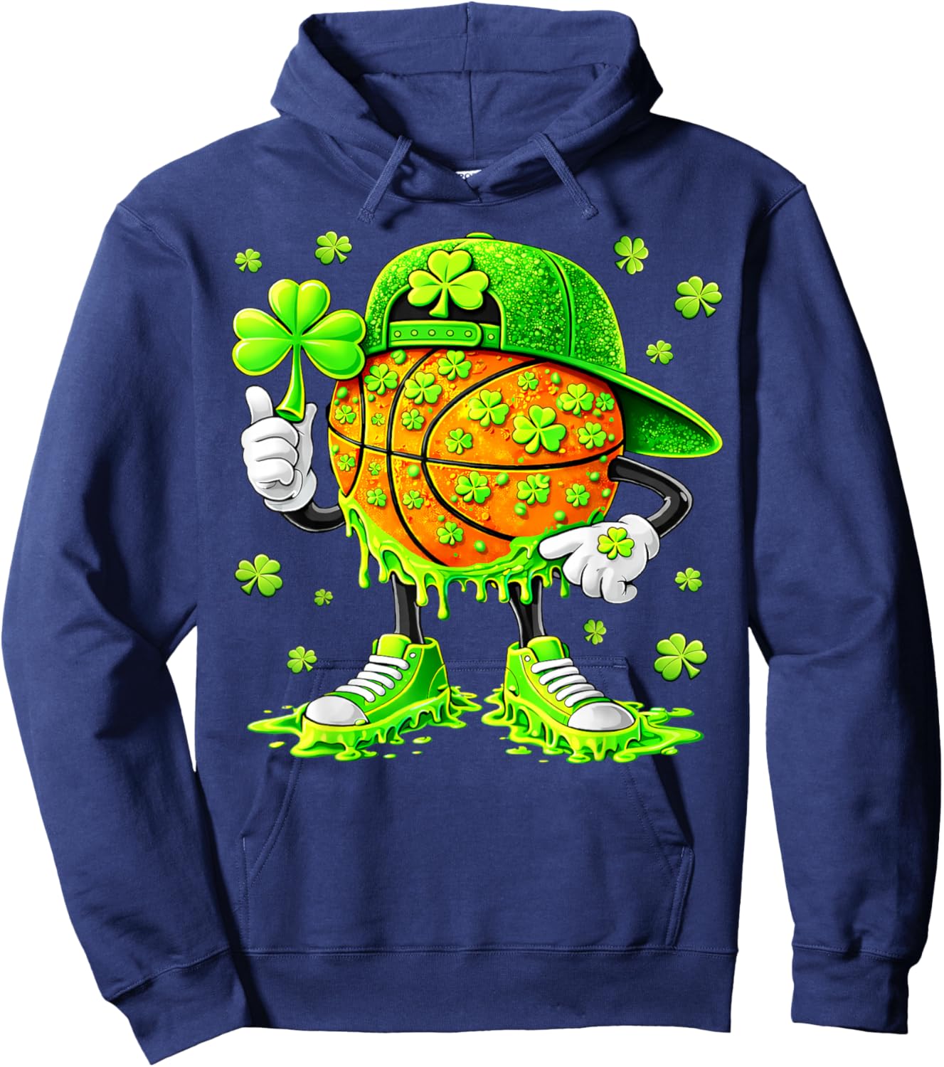 Funny Basketball Shamrock Irish St Patricks Men Boy Hoodie - Hoodie | Navy
