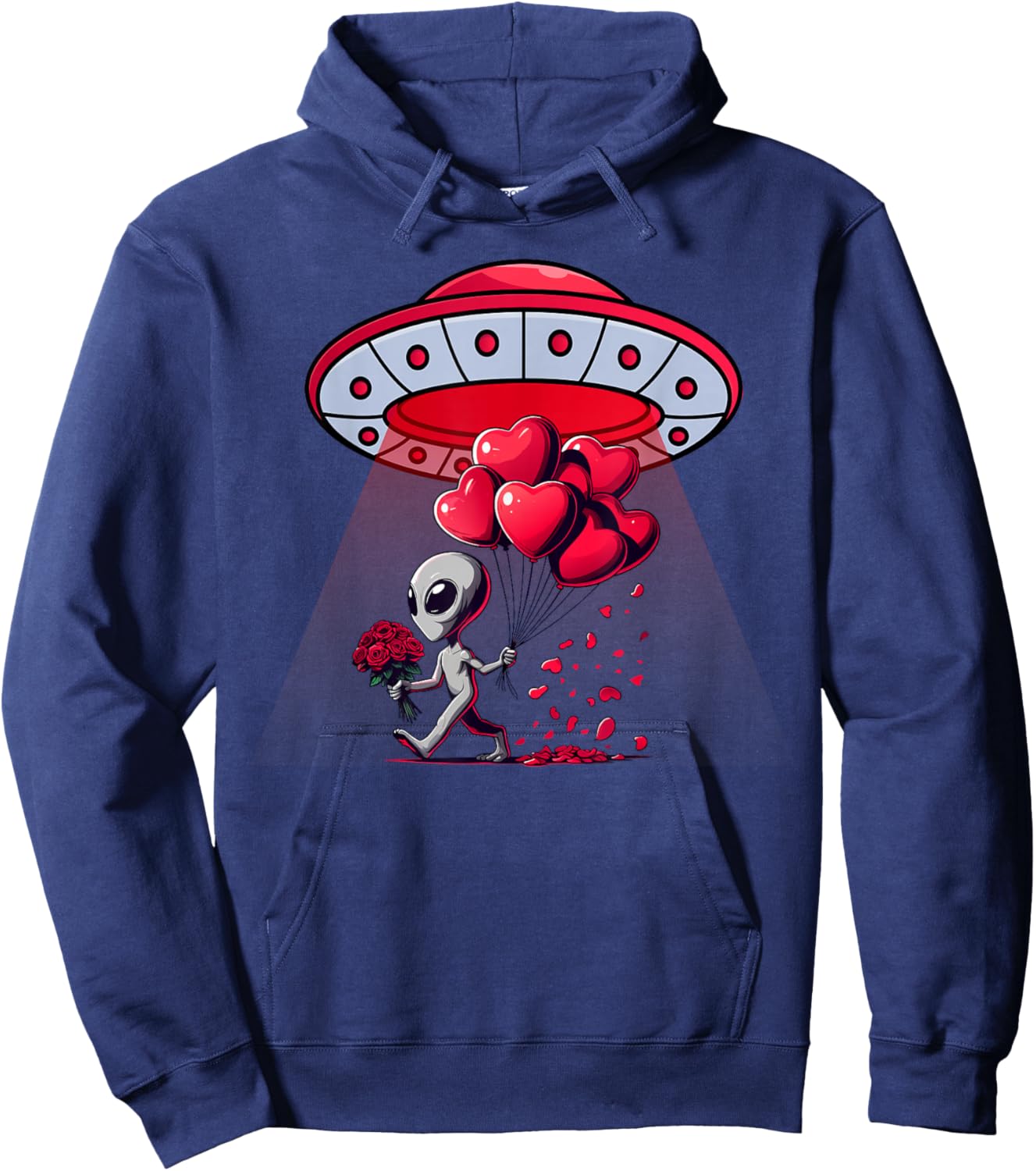 Cute Alien UFO Heart Balloons Roses Romantic Space Abduction Hoodie - Hoodie | Navy