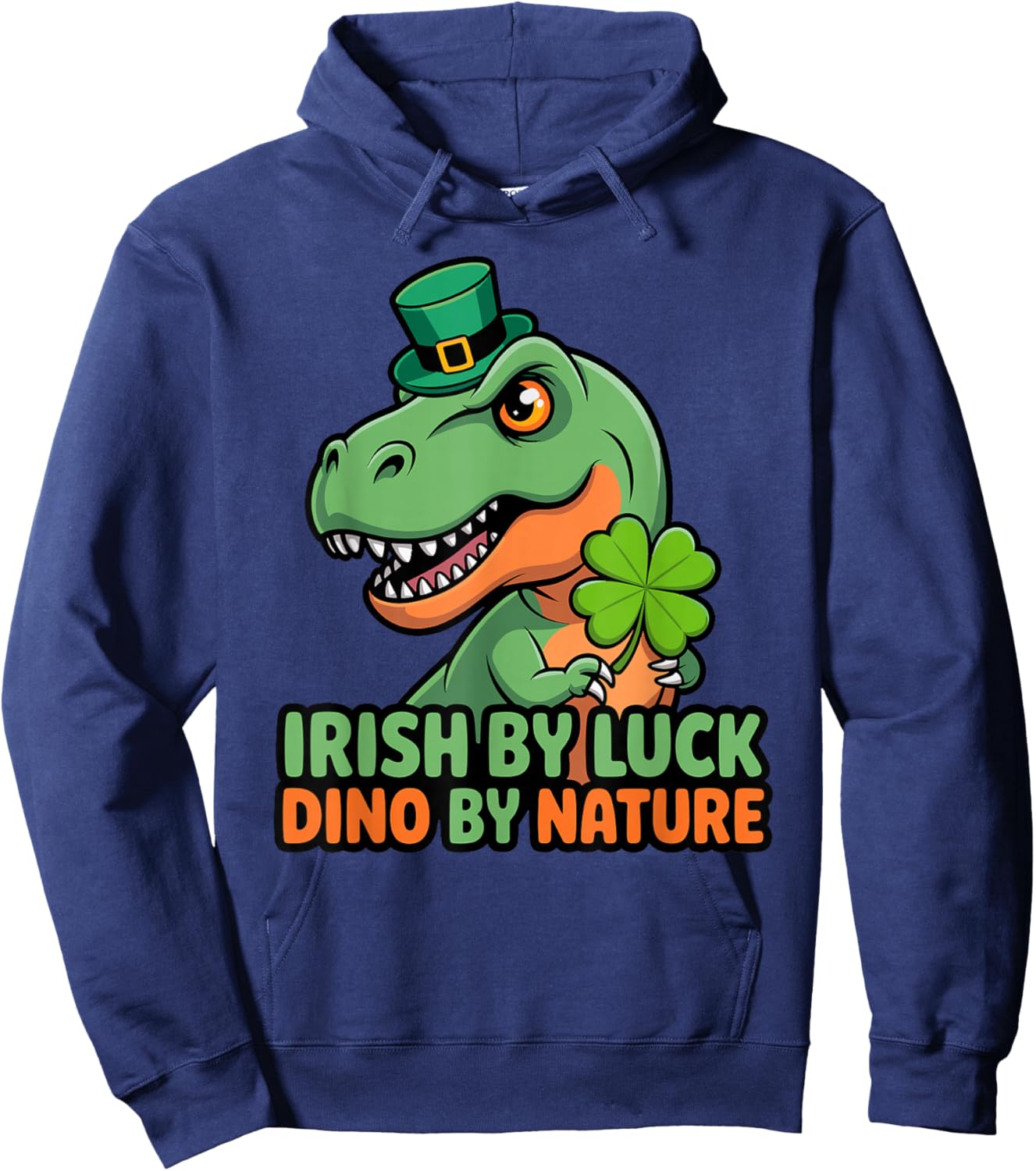 Irish by Luck Dino by Nature St Patricks Day T-Rex Boys Hoodie - Hoodie | Navy