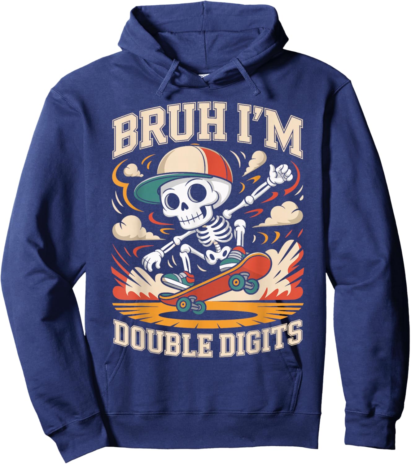 Bruh I'm Double Digits 10th Birthday Skateboard Retro Style Hoodie - Hoodie | Navy