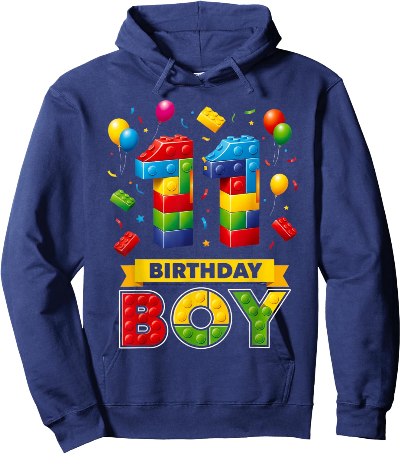 11 Year Old Building Blocks Kids It's My 11th Birthday Boy Hoodie - Hoodie | Navy