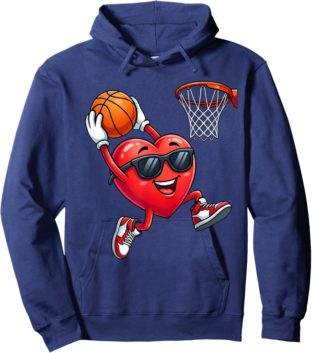 Valentines Day Basketball Funny Red Heart Boys Kids Hoodie - Hoodie | Navy