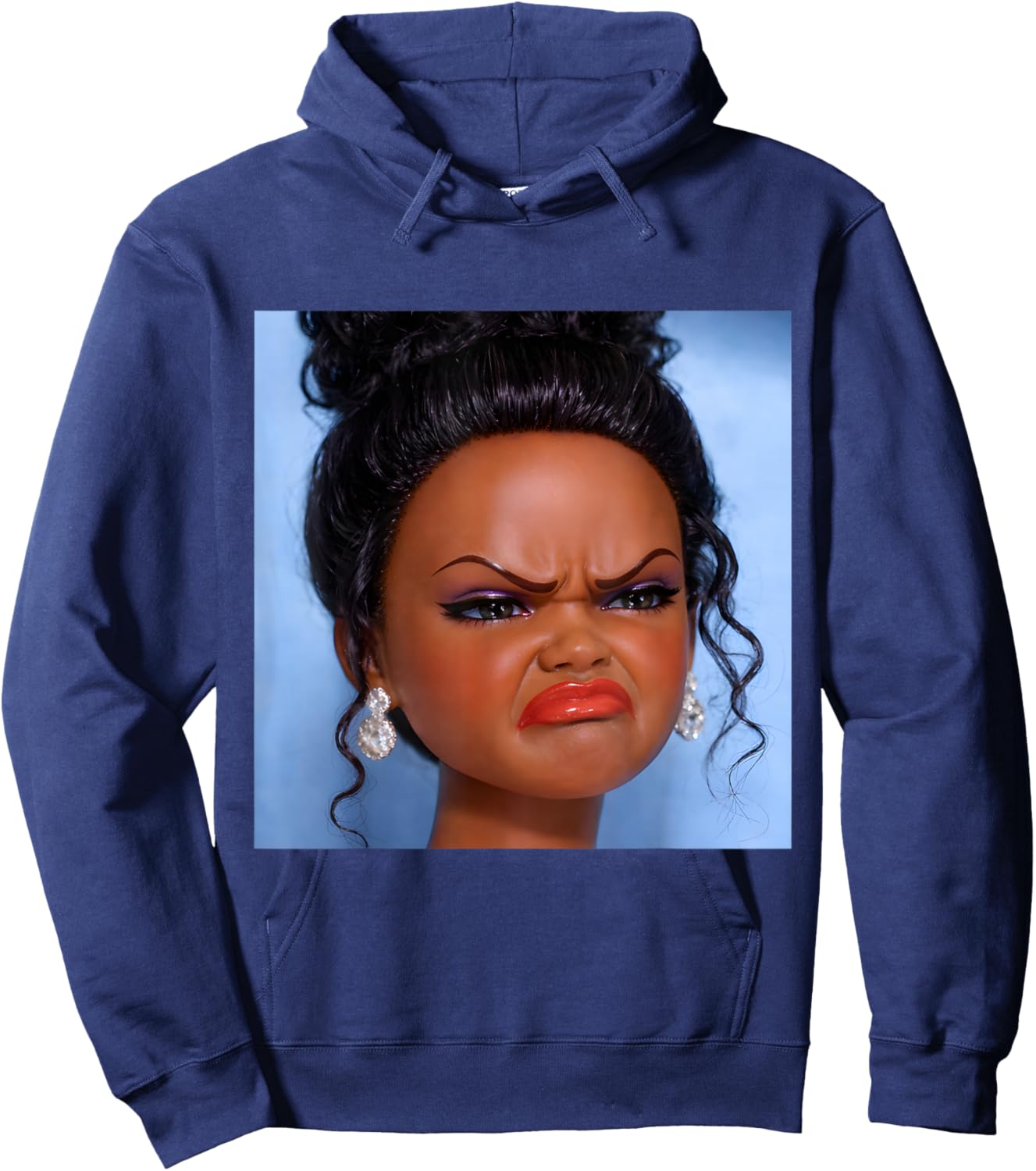 Angry Disgusted Black Doll Face Meme Hoodie - Hoodie | Navy