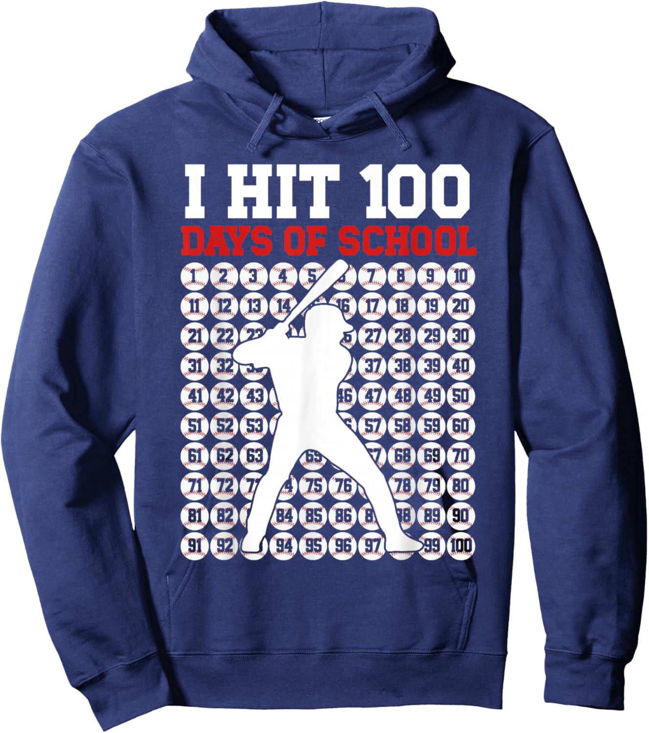 I Hit 100 Days of School Baseball 100 Day of School Hoodie - Hoodie | Navy