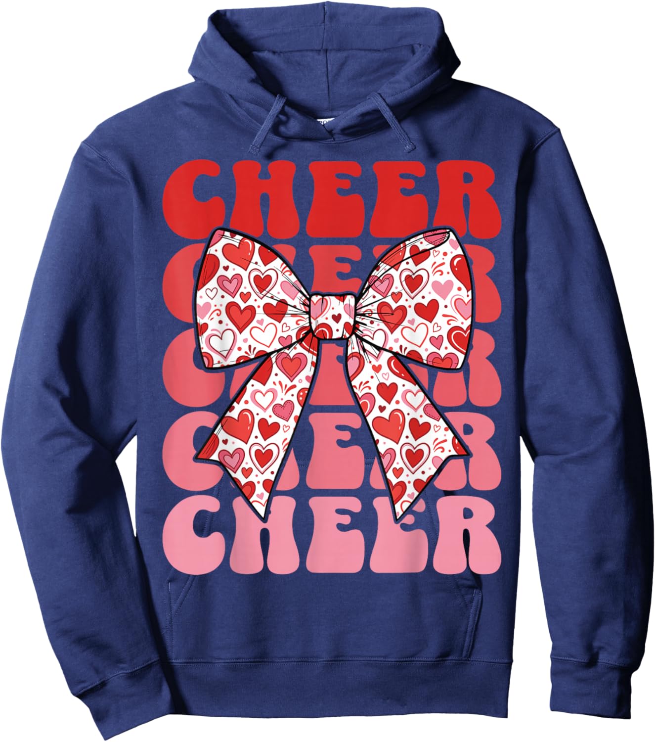 Valentines Cheer Mom Coquette Bow Sport Groovy Cheerleader Hoodie - Hoodie | Navy